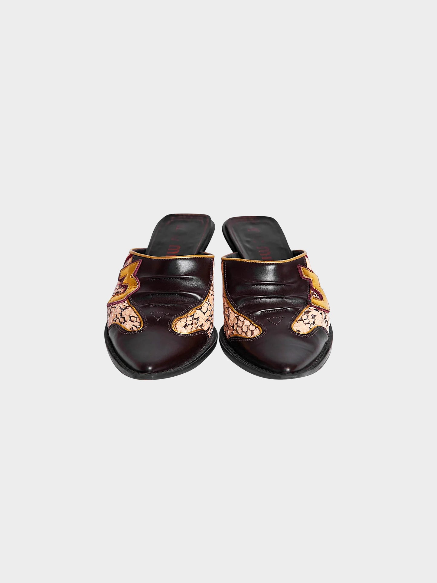 Miu Miu SS 2000 Dark Brown Leather 3 Pointed Toe Mules