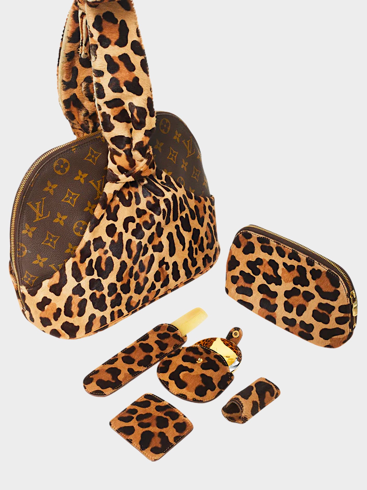 Louis Vuitton x Alaïa 1996 Limited Edition Pony Hair Leopard and Centenaire Monogram Alma Set