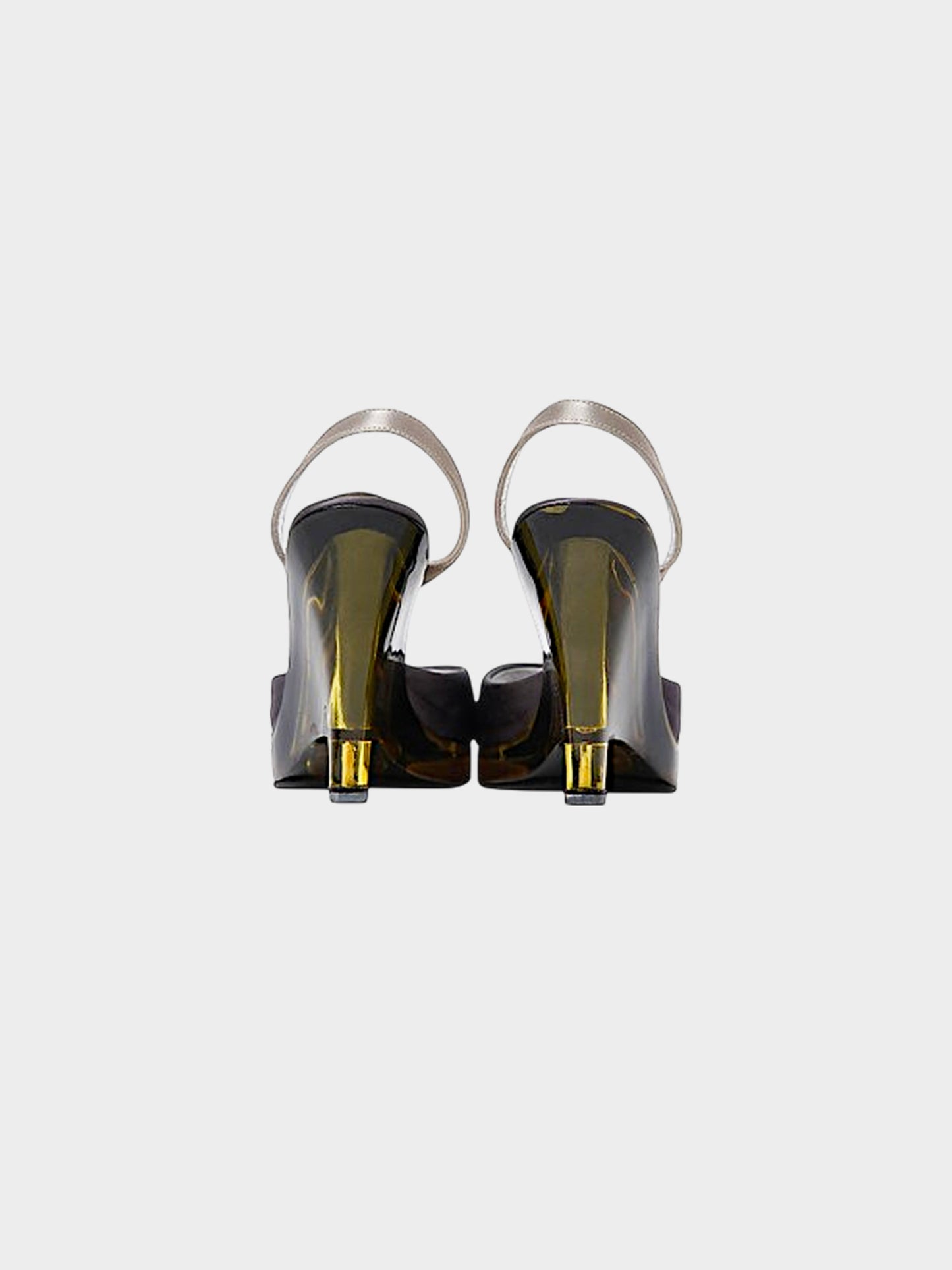 Prada SS 1998 Silver Metallic Leather and Yellow Plexiglass Heels