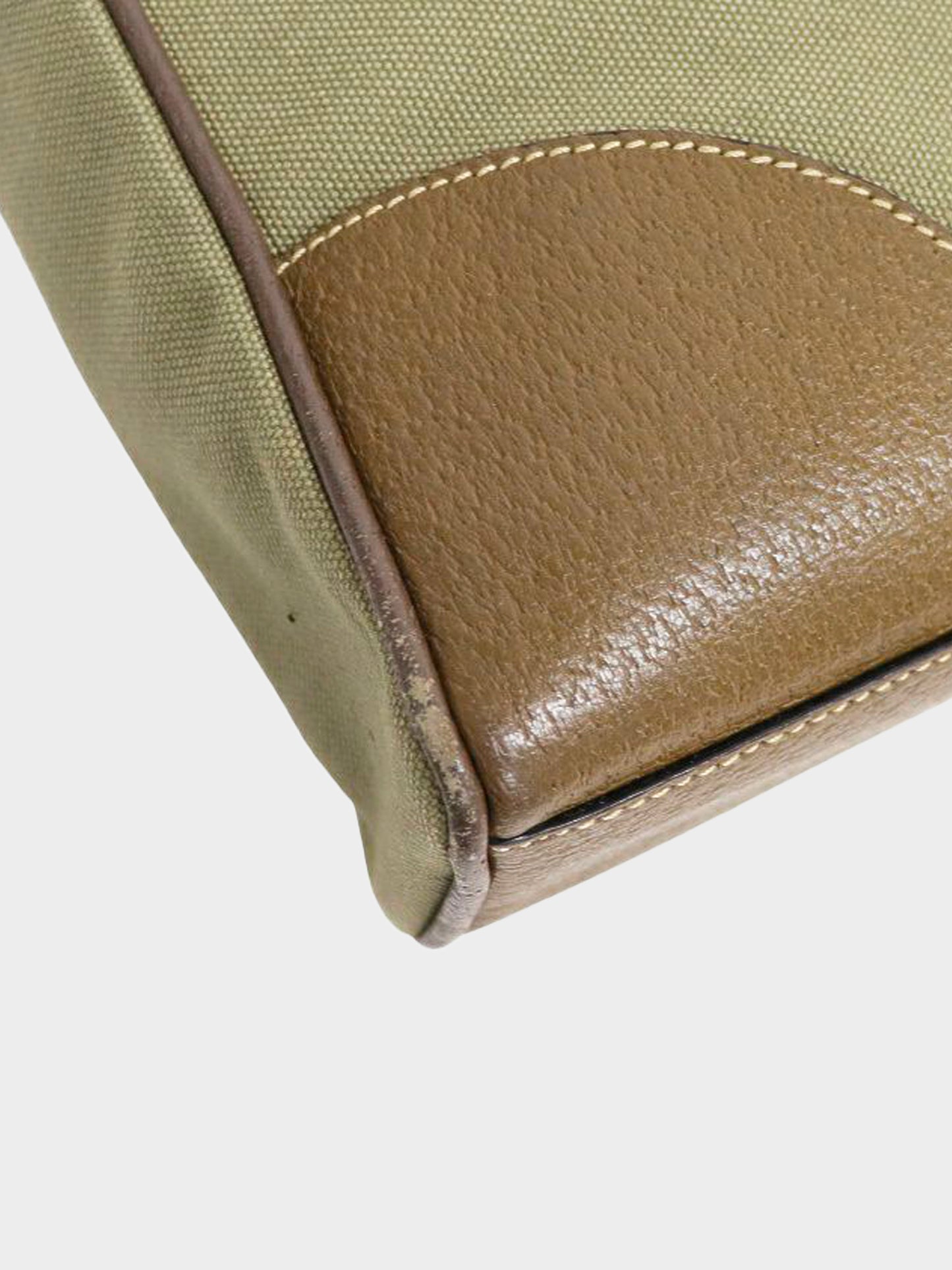 Prada 2000s Khaki Canvas and Leather Logo Tote Bag