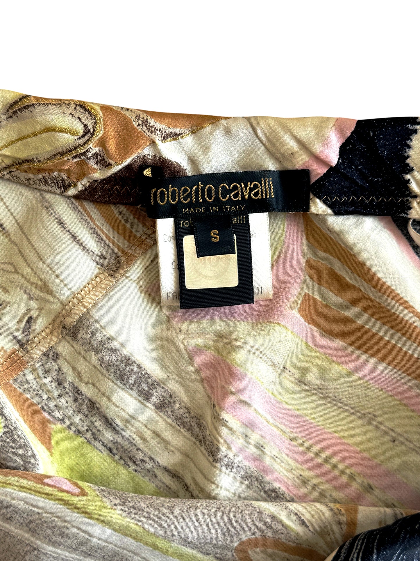 Roberto Cavalli 2000s Floral and Zebra Multi Print Ruffled Silk Skirt
