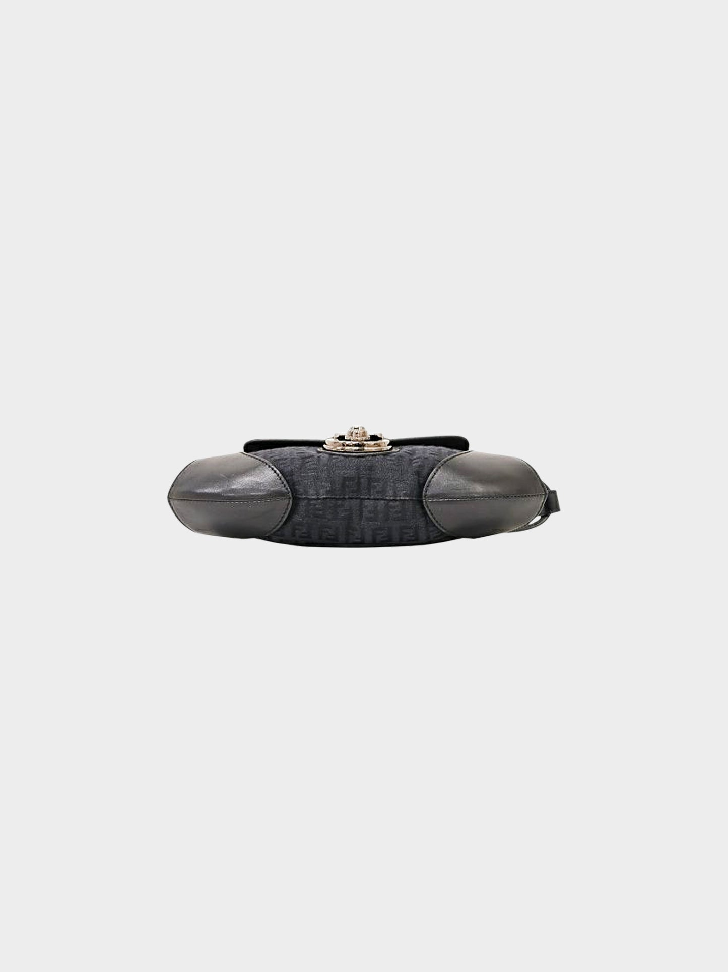 Fendi 2004 Black Calfskin Leather and Zucchino Canvas Bag
