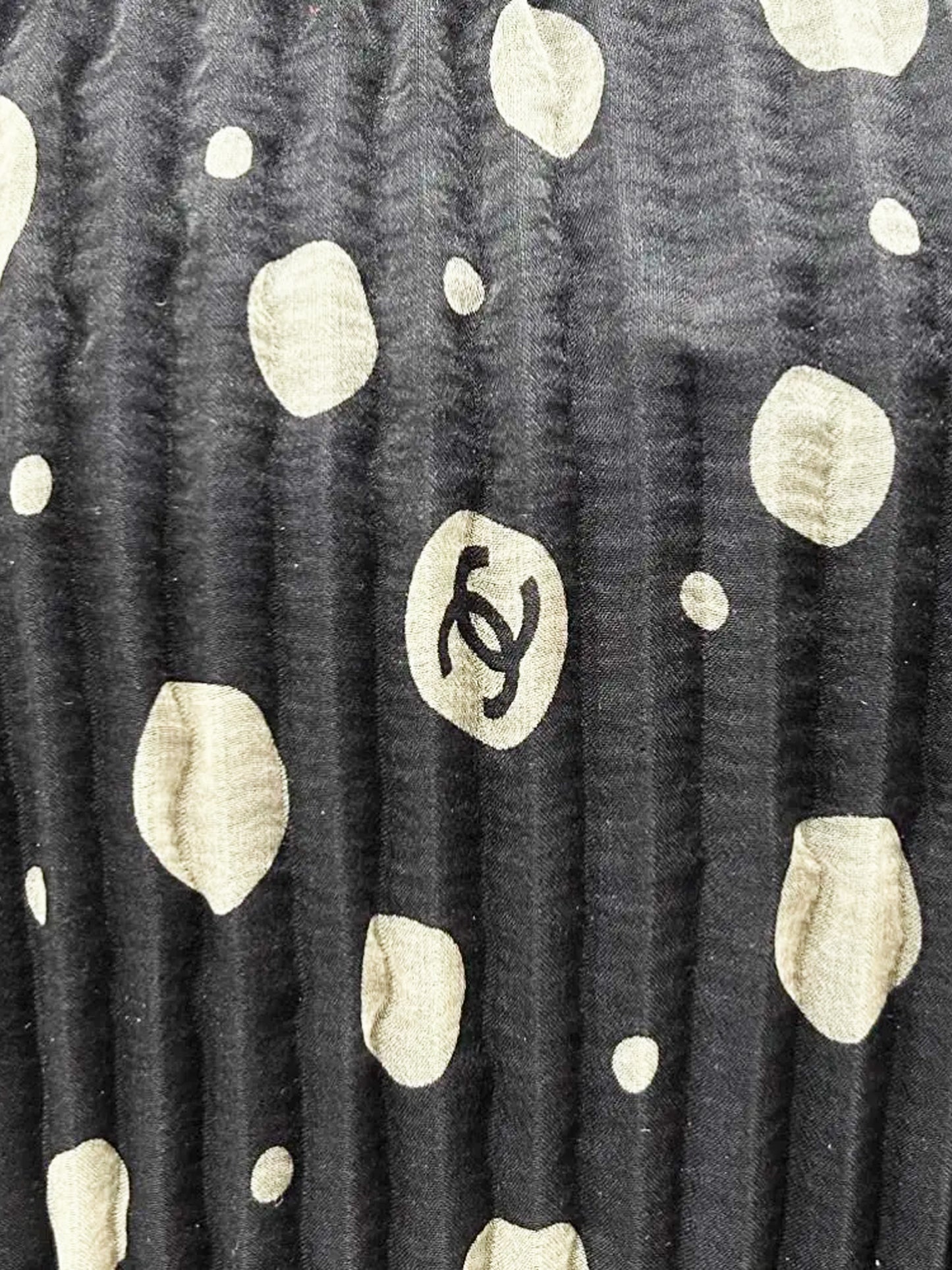 Chanel 2000 Navy Pleated Chiffon Polka Dot Print Chiffon Dress and Scarf
