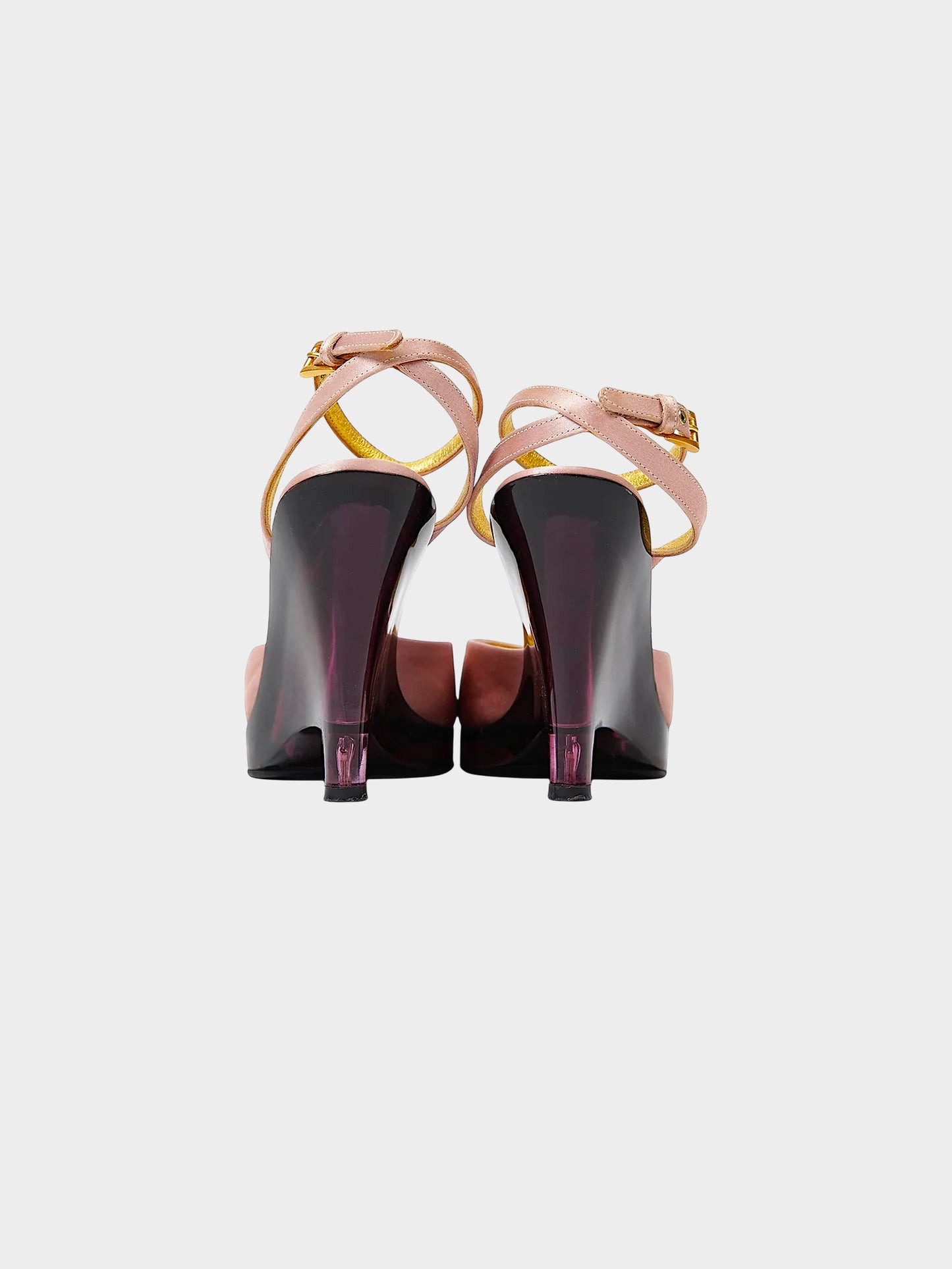 Prada SS 1998 Light Pink Satin and Pink Plexiglass Heels