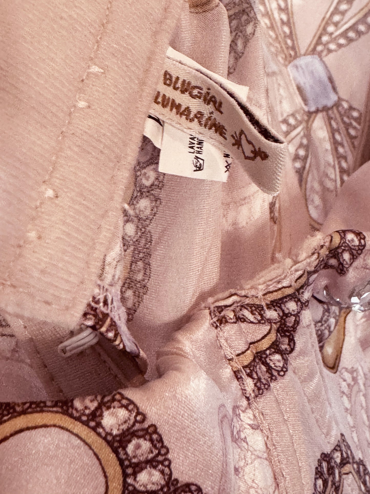 Blumarine 2000s Light Pink Satin Rhinestone Embellished Printed Corset