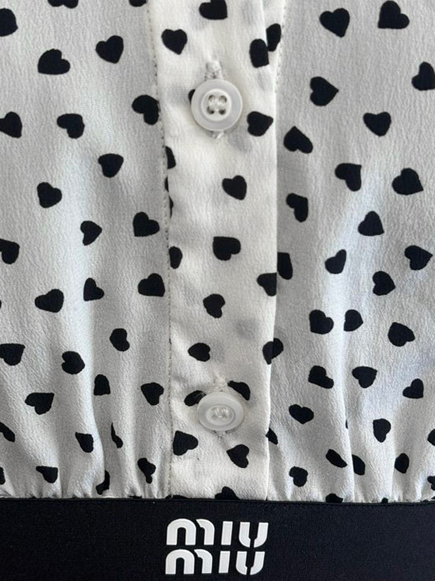 Miu Miu 2020s White crepe de chine Heart Print Cropped Bow Shirt