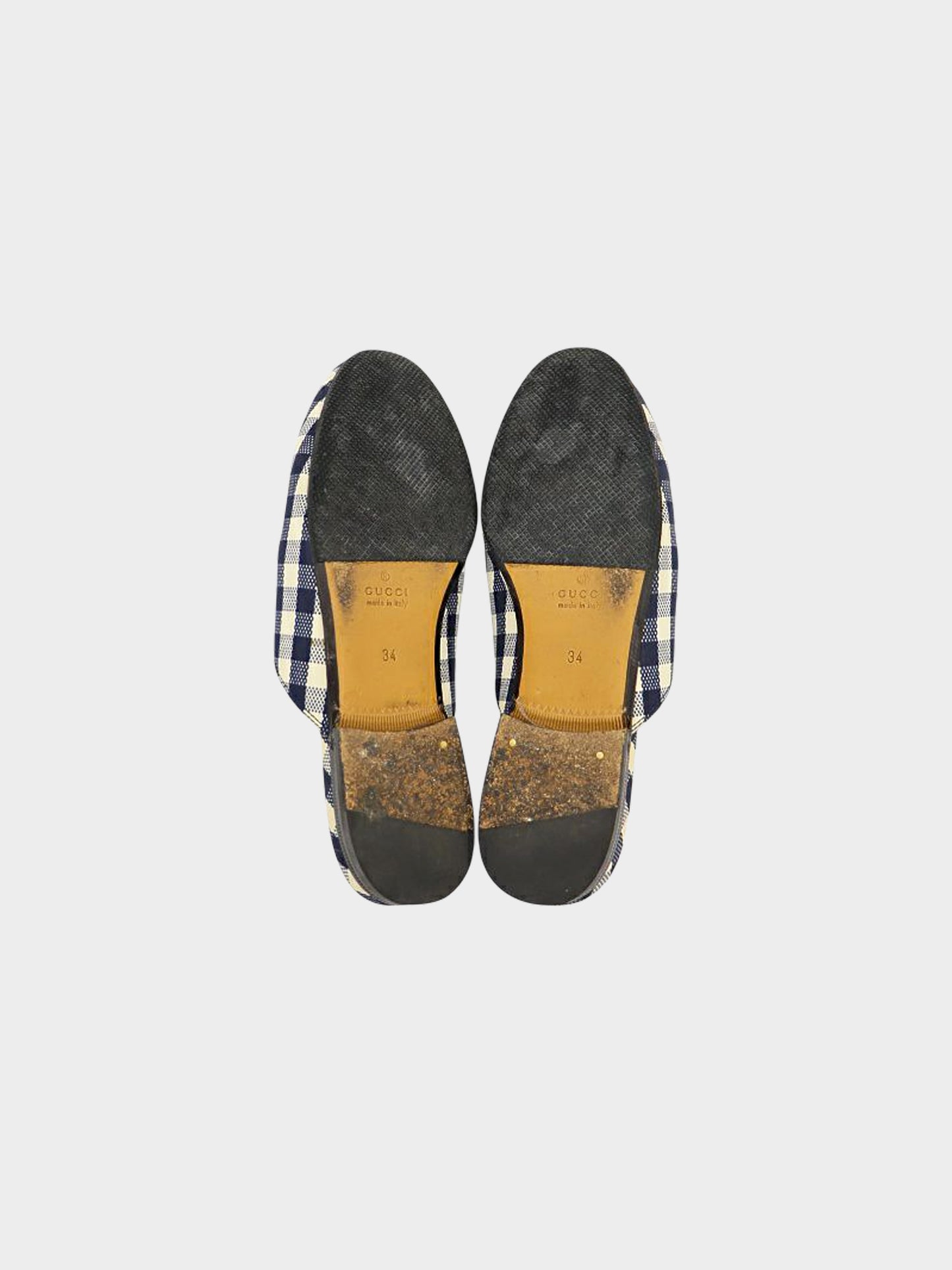 Gucci 2010s Navy and White Gingham Princetown Slippers
