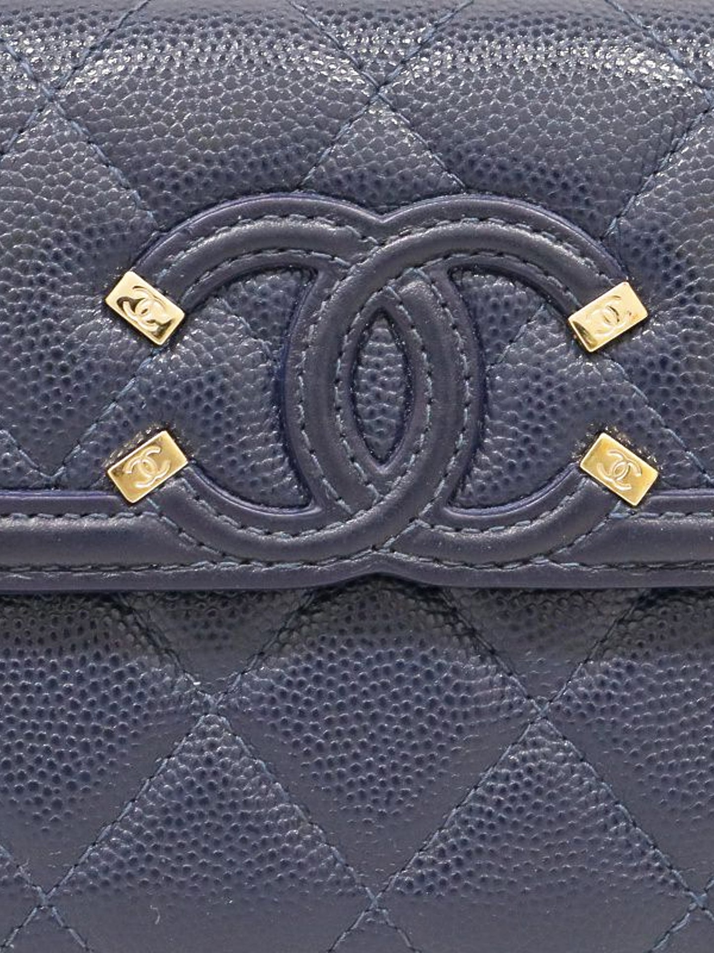 Chanel 2020 Navy Caviar Skin Matelasse Wallet