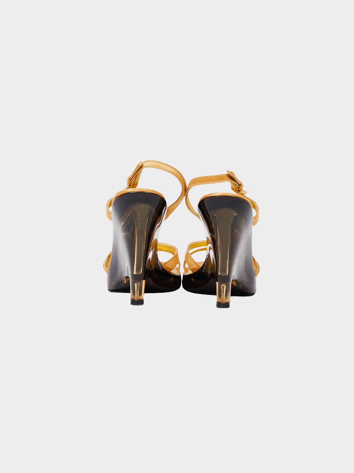Prada SS 1998 Gold Metallic Leather and Yellow Plexiglass Heels