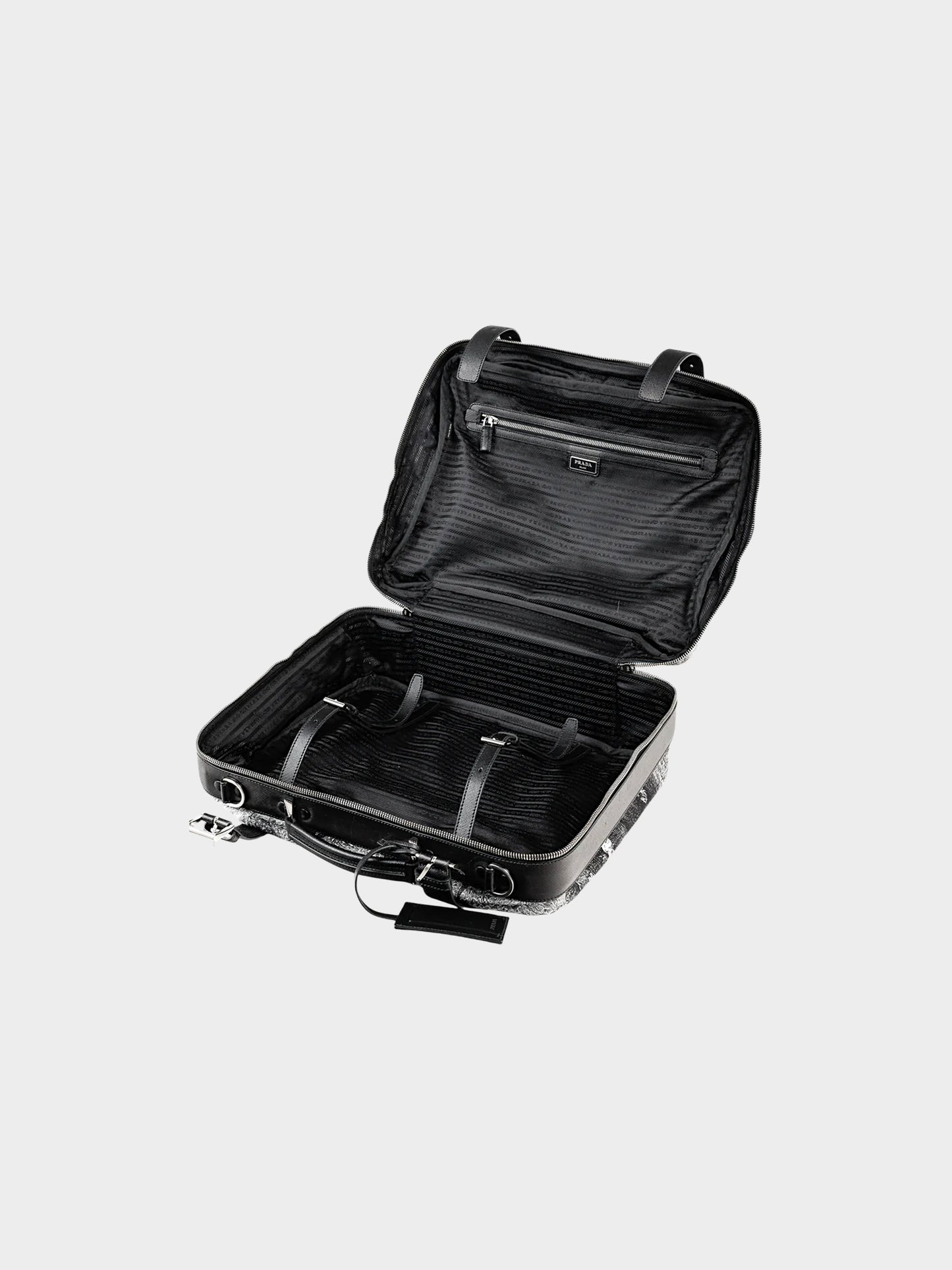 Prada AW 2016 Black Saffiano Leather and Nylon Animal Kingdom Suitcase