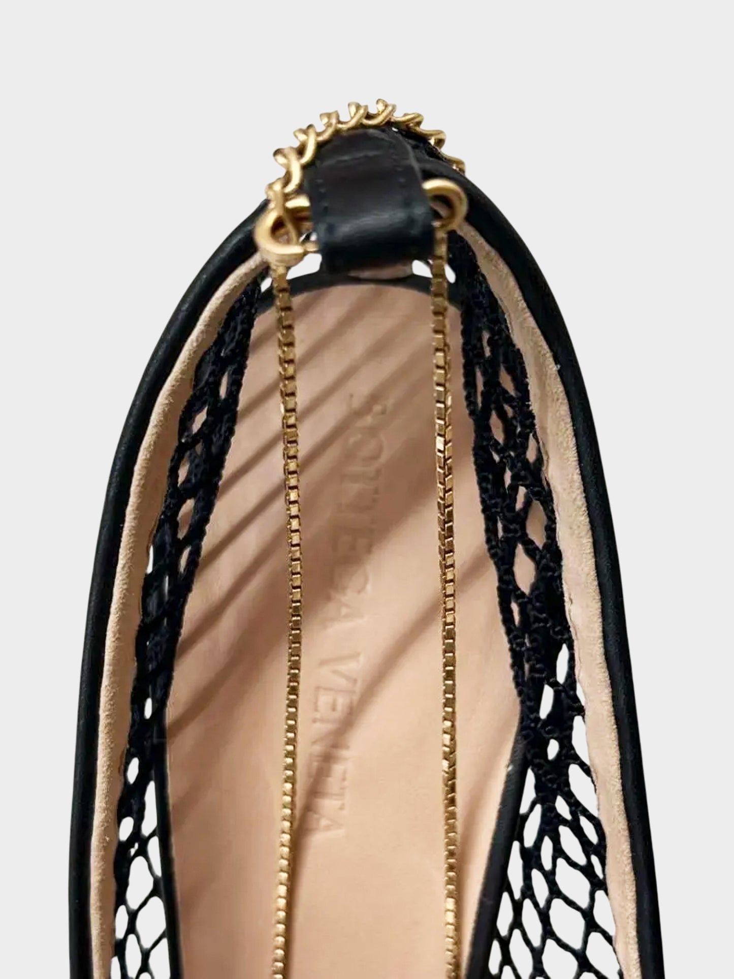 Bottega Veneta 2020s Black Mesh Gold Chain Embellished Pumps