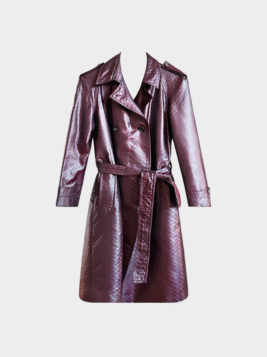 Celine 1990s Burgundy Monogram Coated Canvas Trench Coat