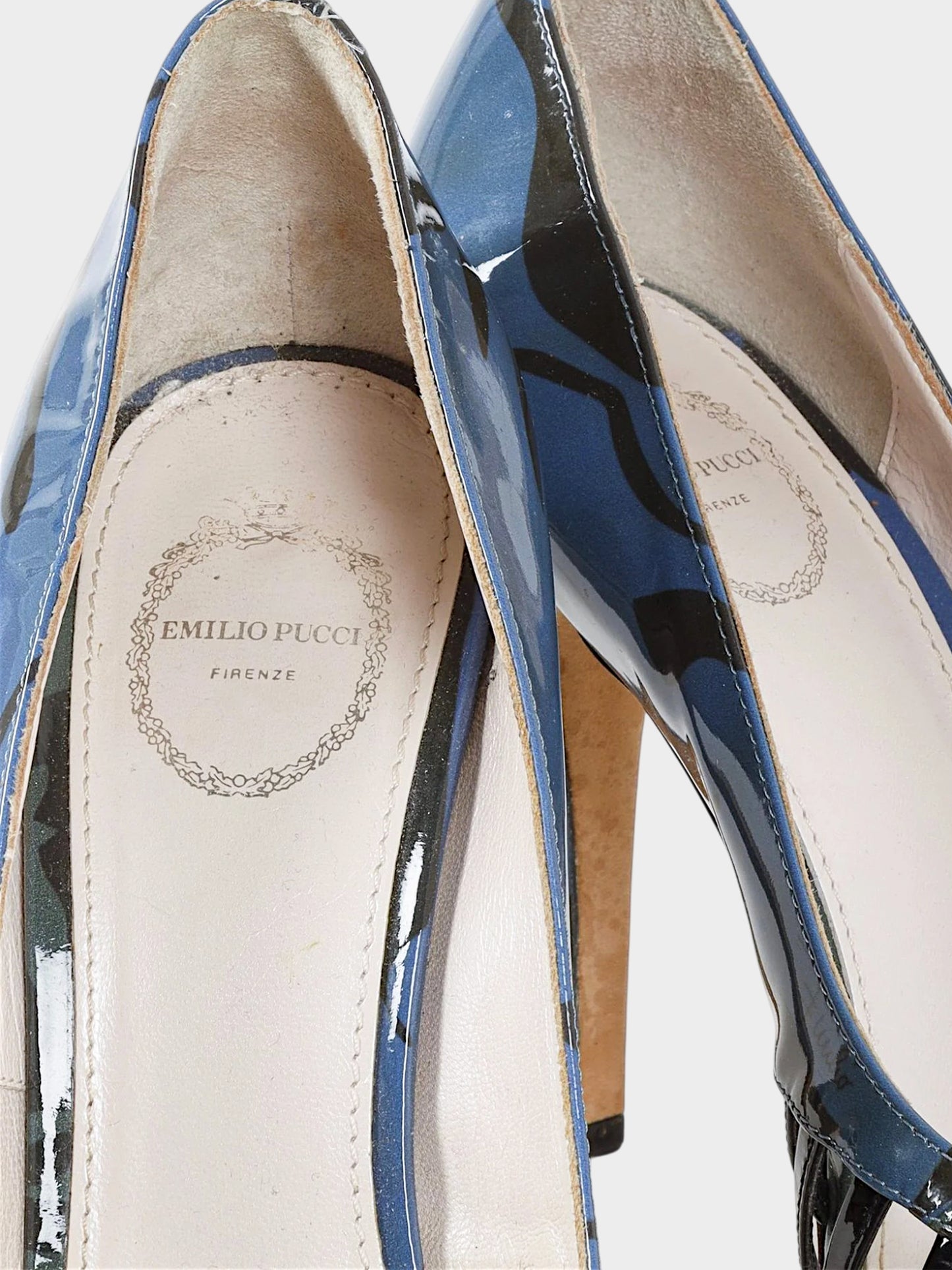 Emilio Pucci 2010s Printed Patent Leather Cage Cut-out Heels