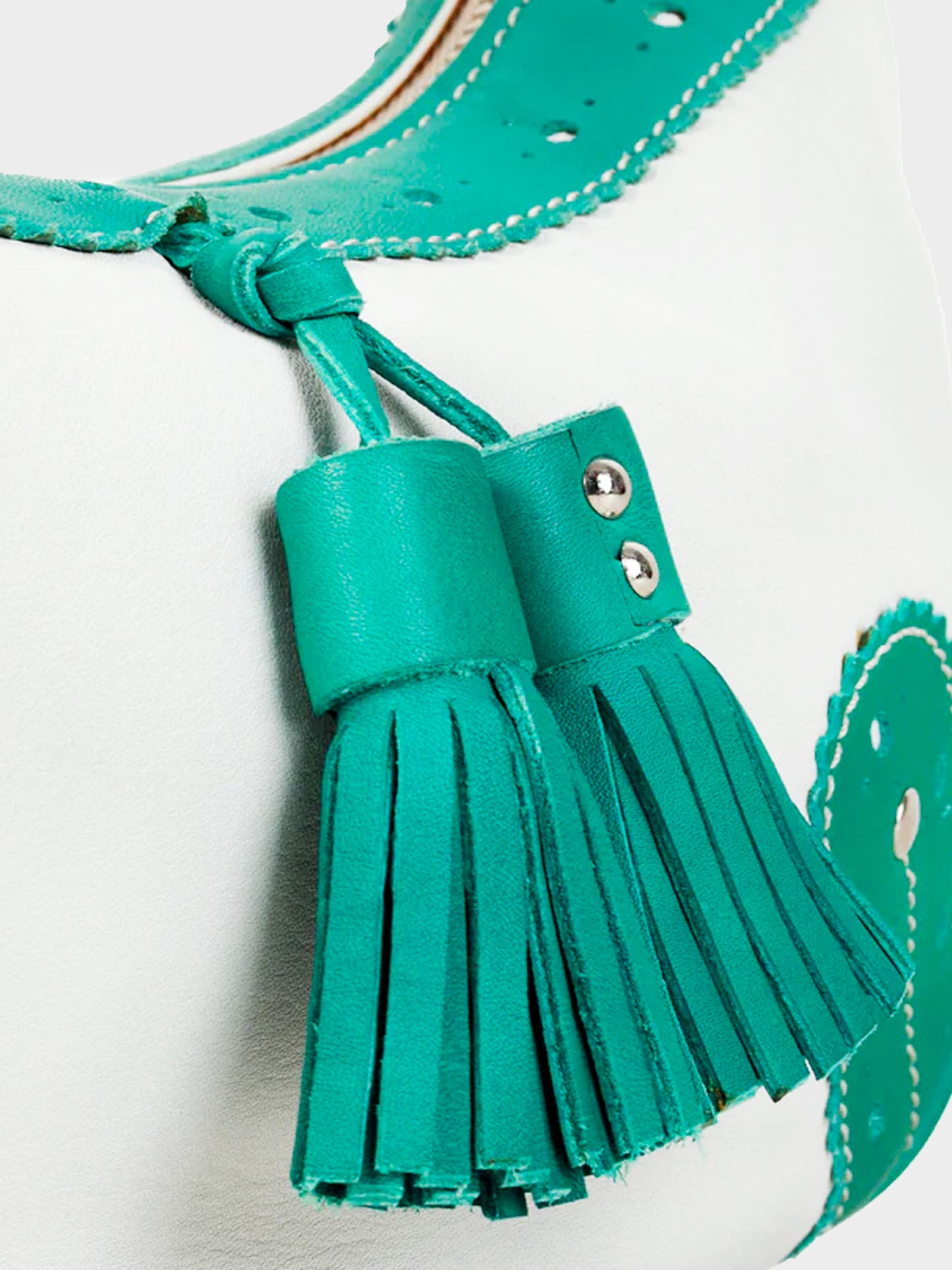 Burberry 2000s White and Teal Leather Brogue Handbag