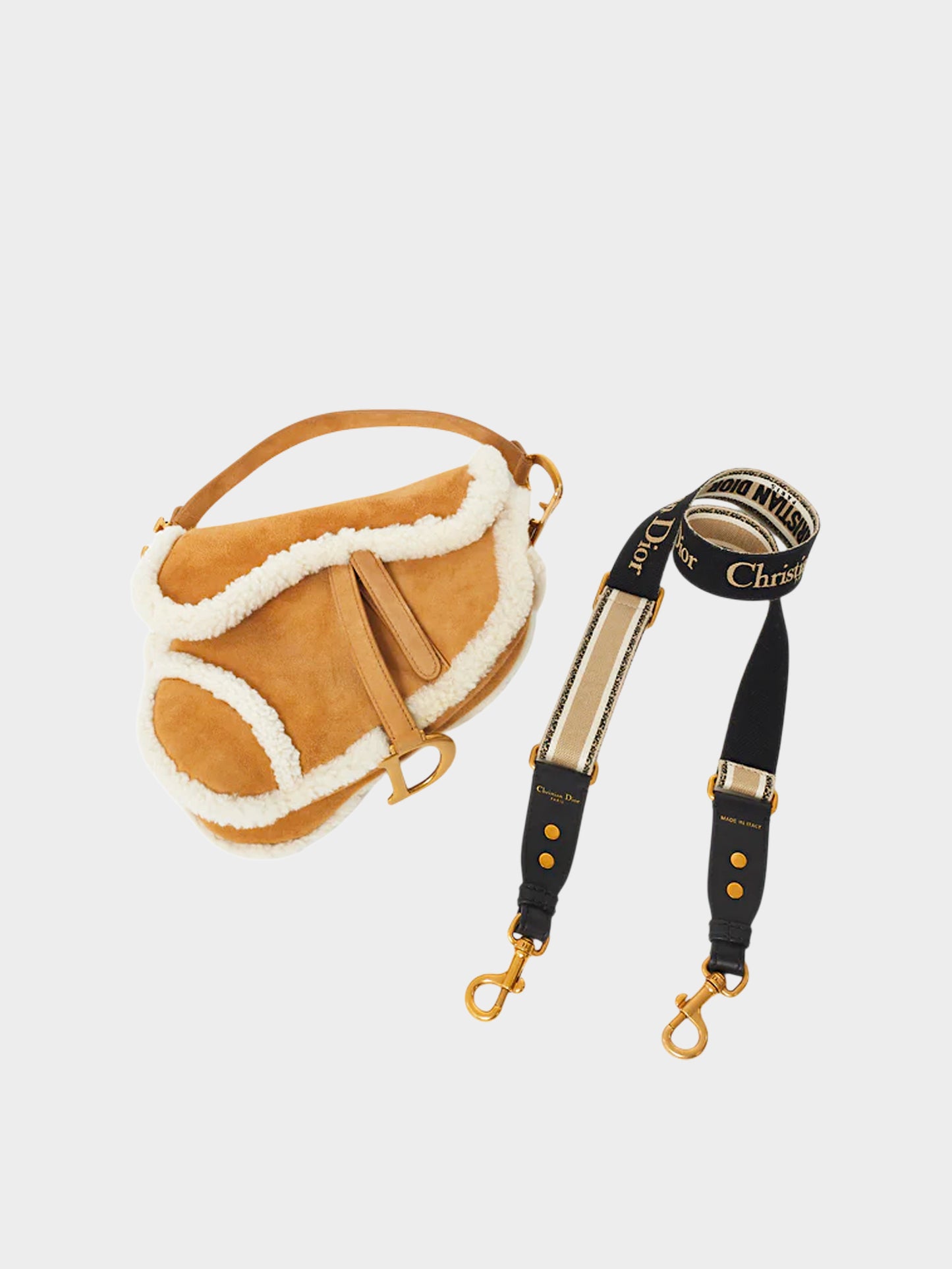 Christian Dior FW 2020 Camel Suede and Shearling Saddle Bag