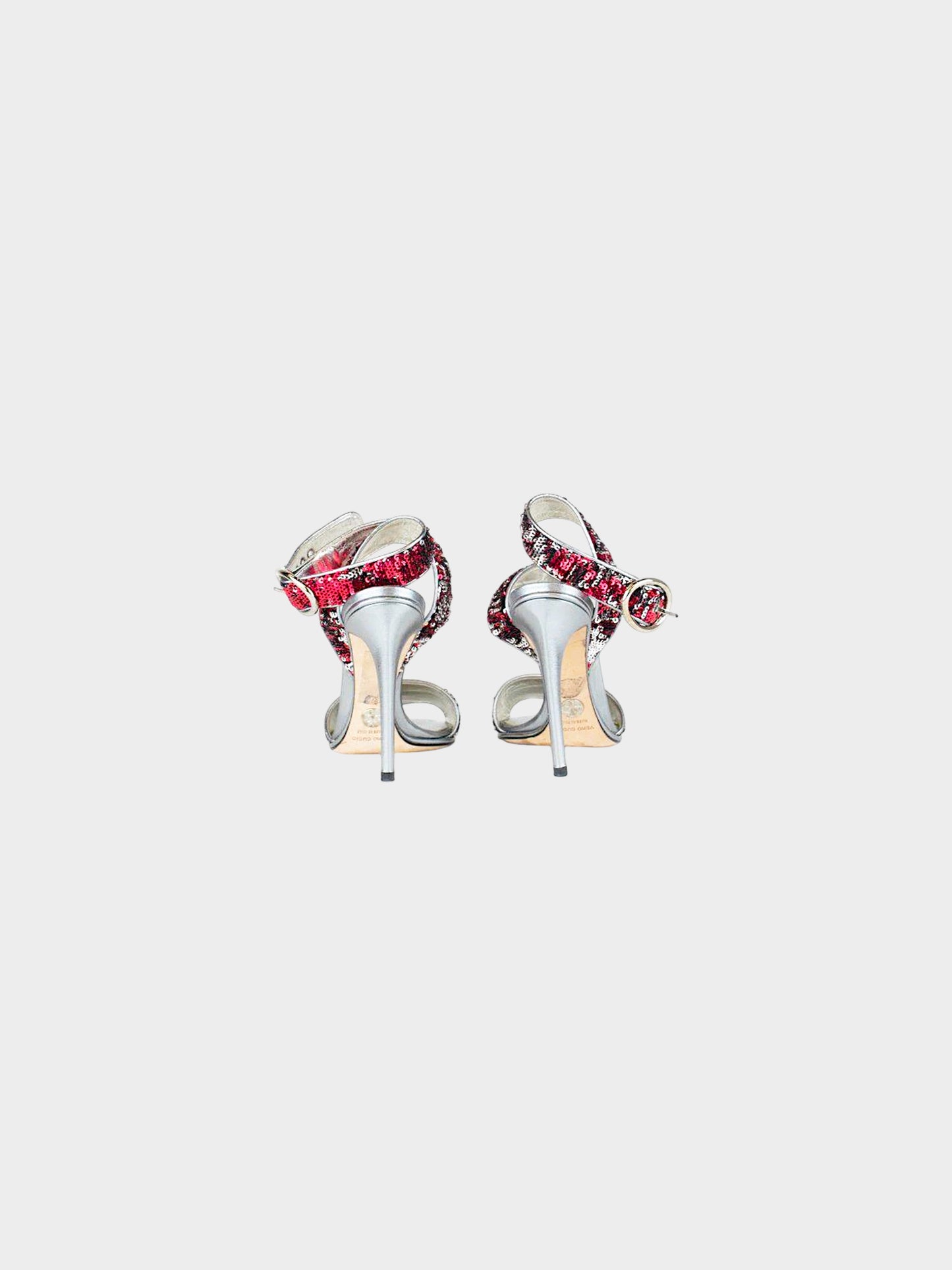 Dolce and Gabbana 2000s Silver Metallic Leather and Pink Sequins Heels