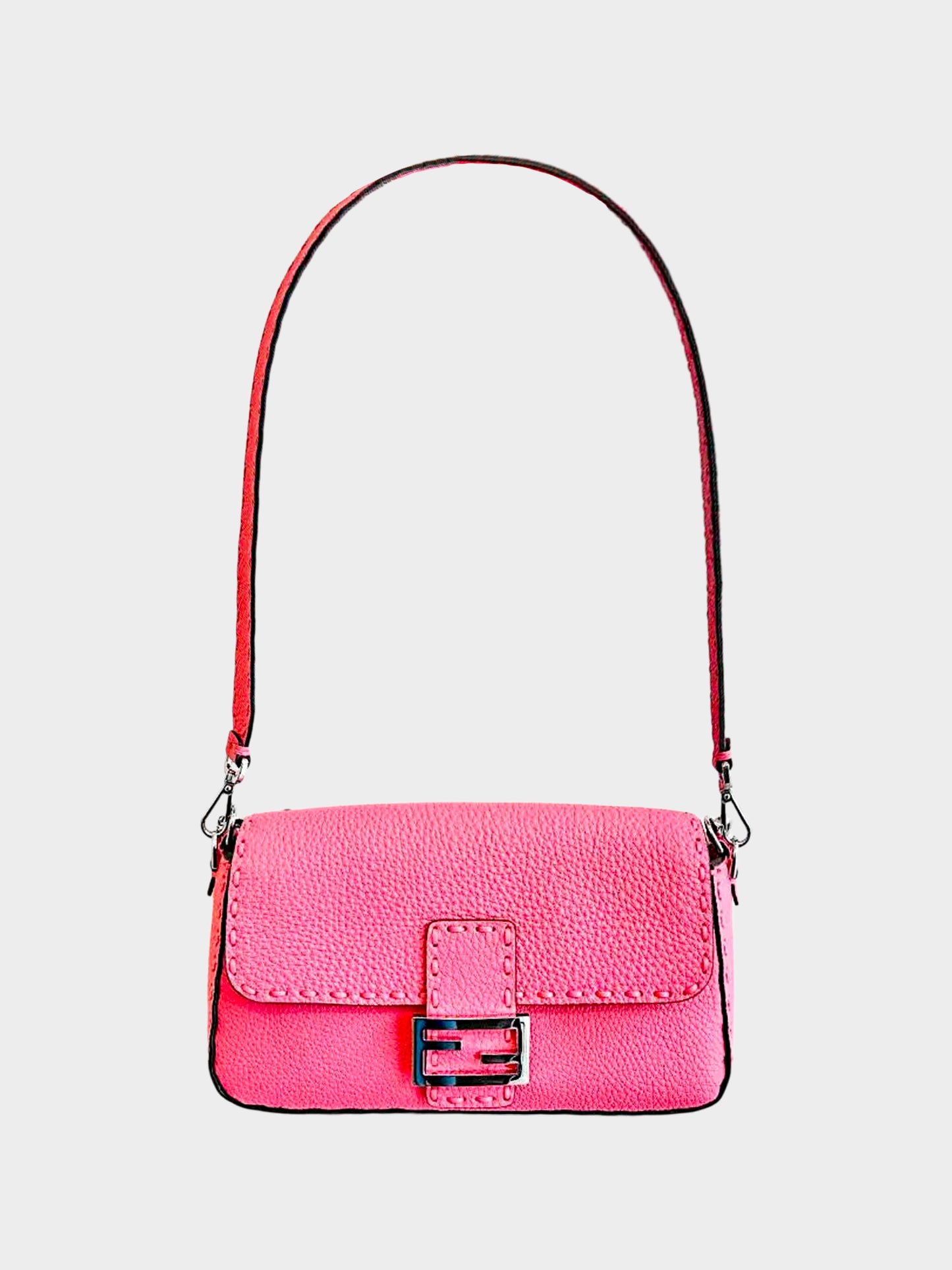 Fendi 2010s Pink Pebbled Leather Selleria Baguette