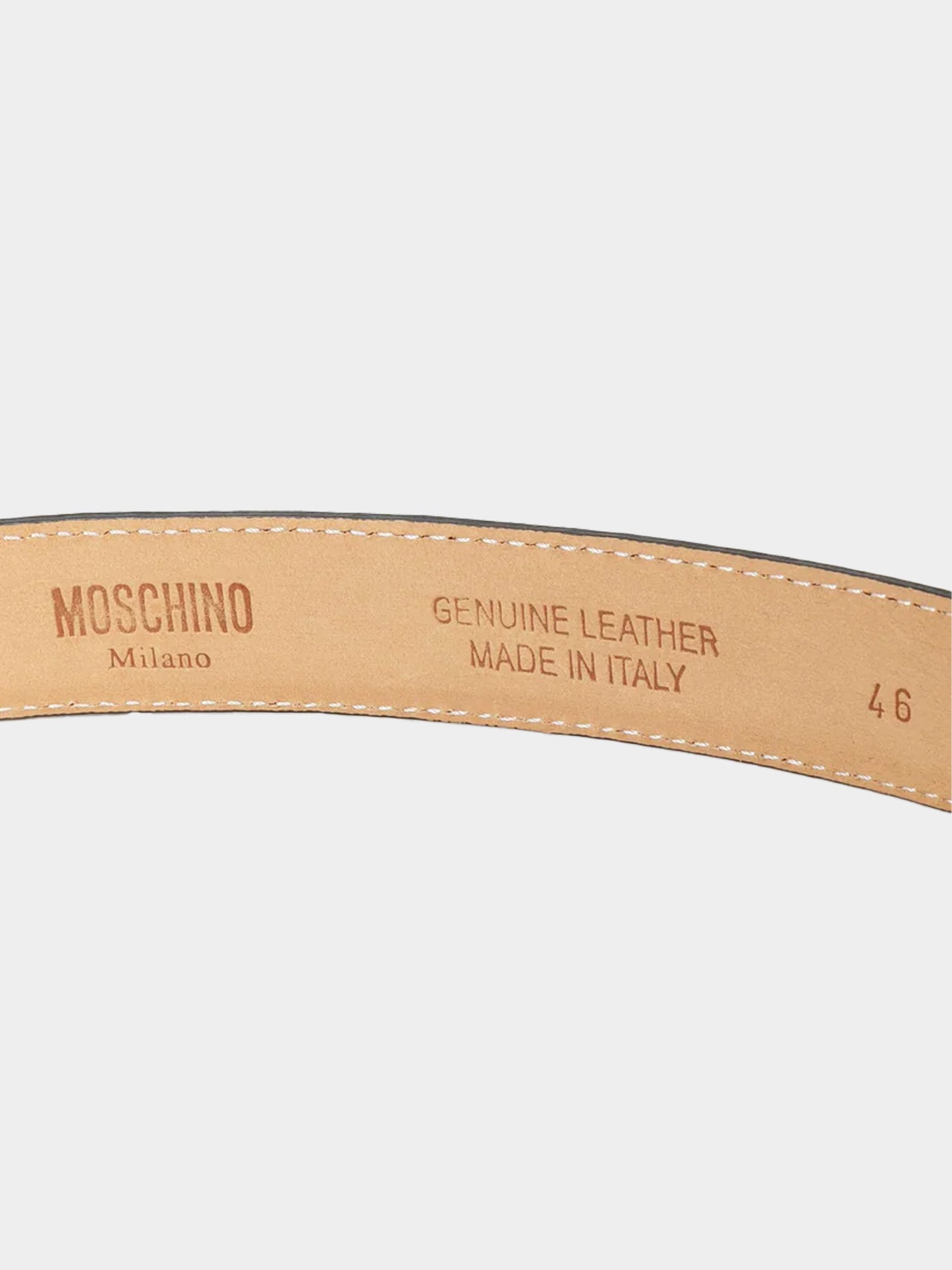 Moschino 2020s Light Blue Calfskin Leather Crystal Embellished Logo Belt
