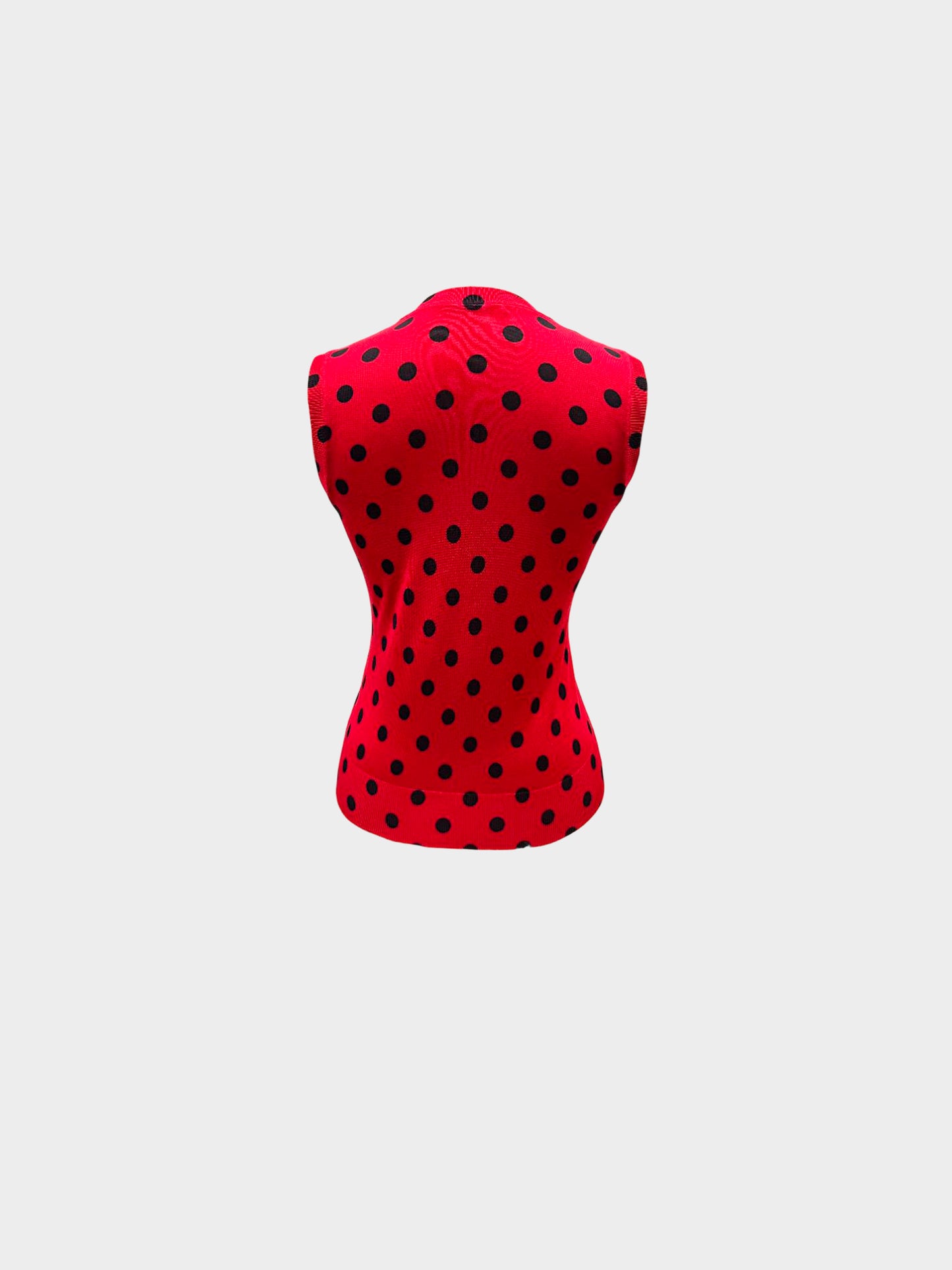 Dolce and Gabbana 2014 Red Silk Knit Polka Dot Cardigan and Top Set