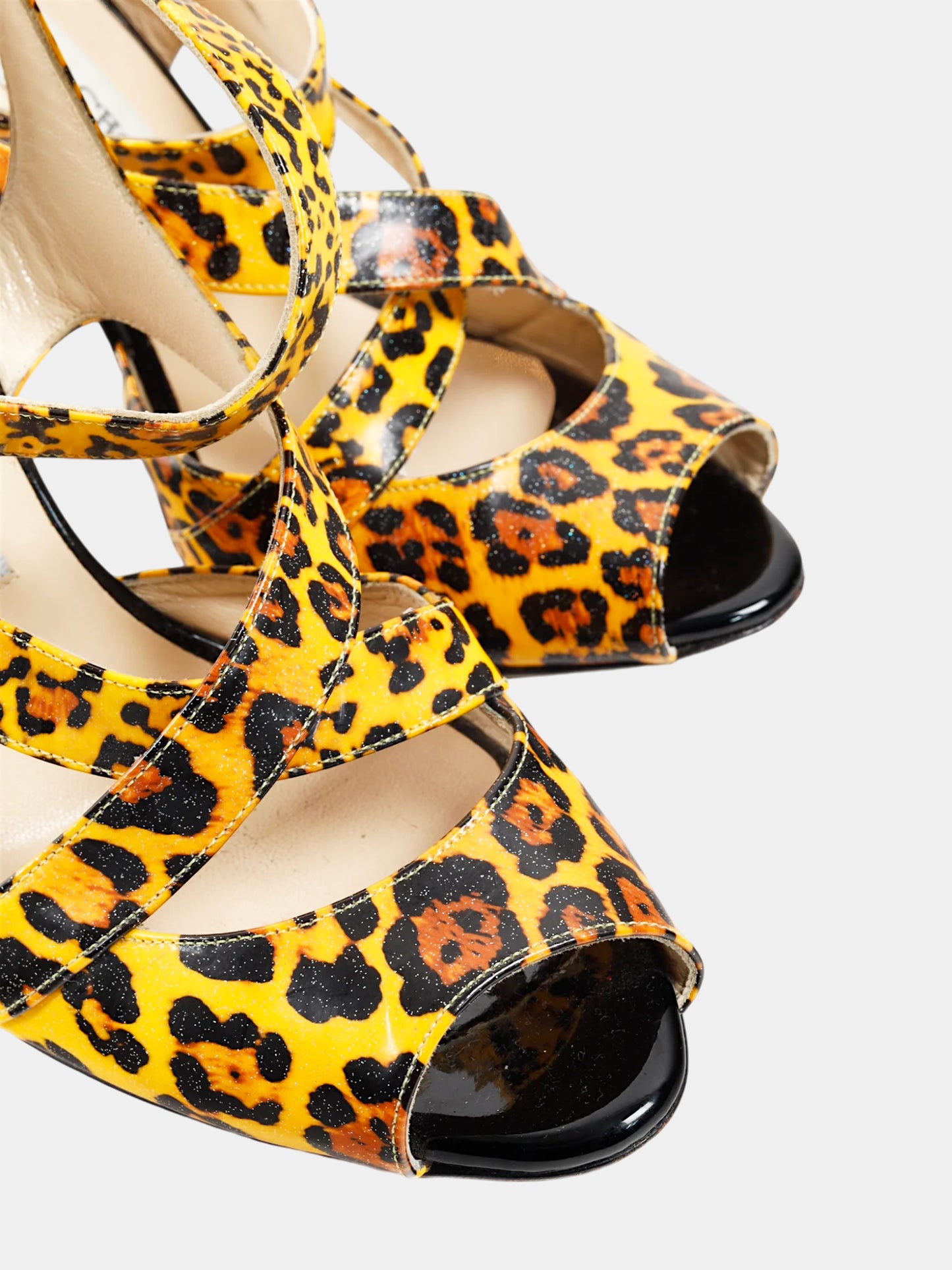 Jimmy Choo 2000s Leopard Patent Leather Strappy Heels