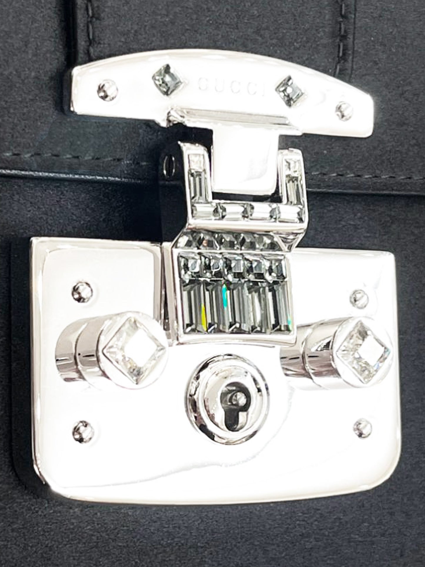Gucci 2010s Black Lady Lock Satin Clutch