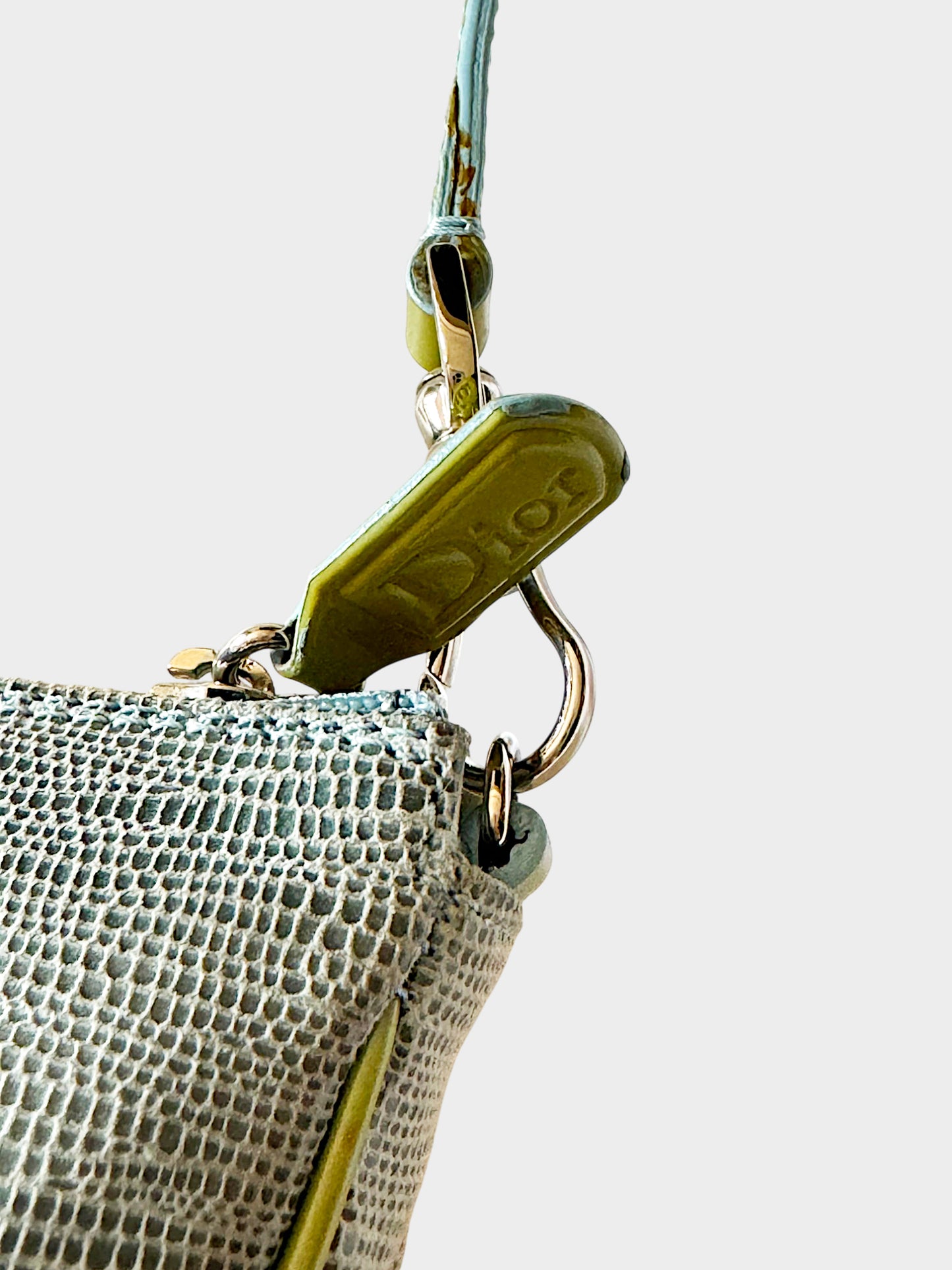 Christian Dior 2000s Blue Lizard-Embossed Leather Saddle Bag