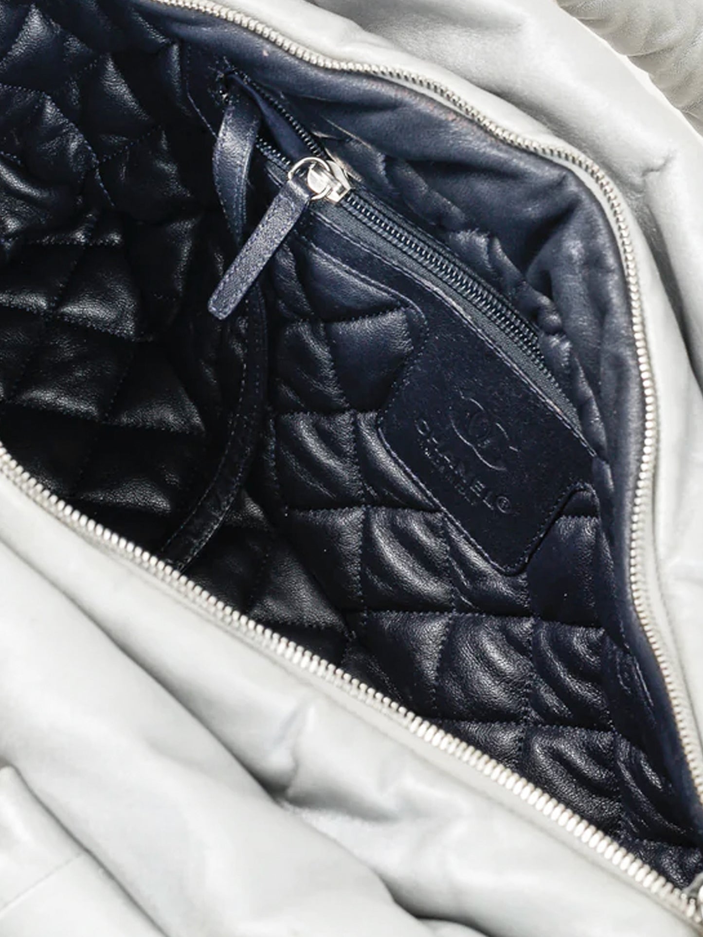 Chanel 2010 Silver Metallic Lambskin Leather Coco Cocoon Tote Bag
