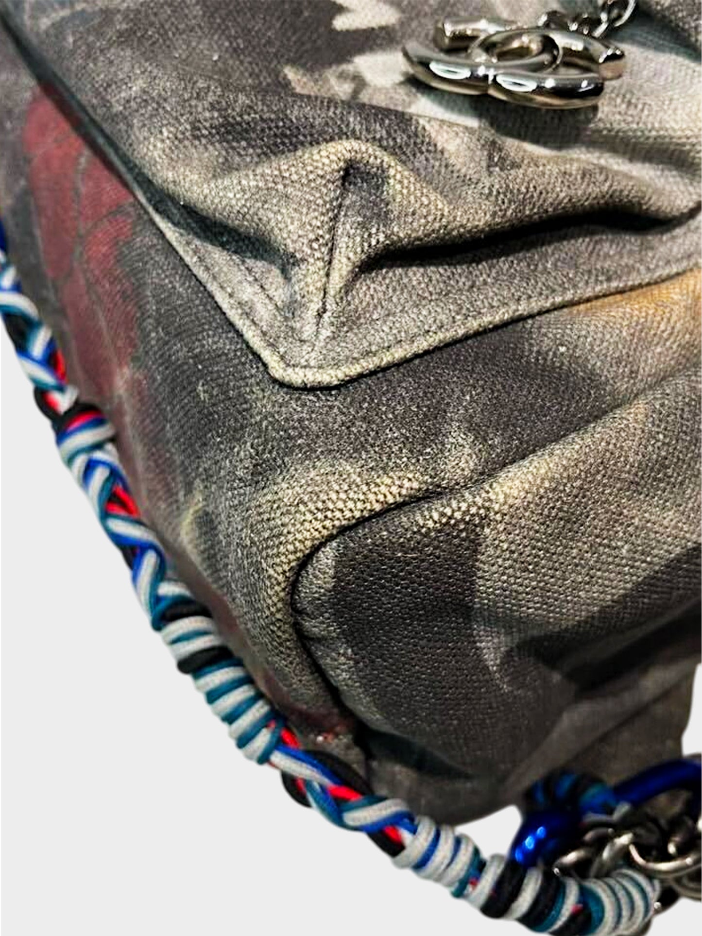 Chanel SS 2014 Grey Denim Distressed Graffiti Backpack