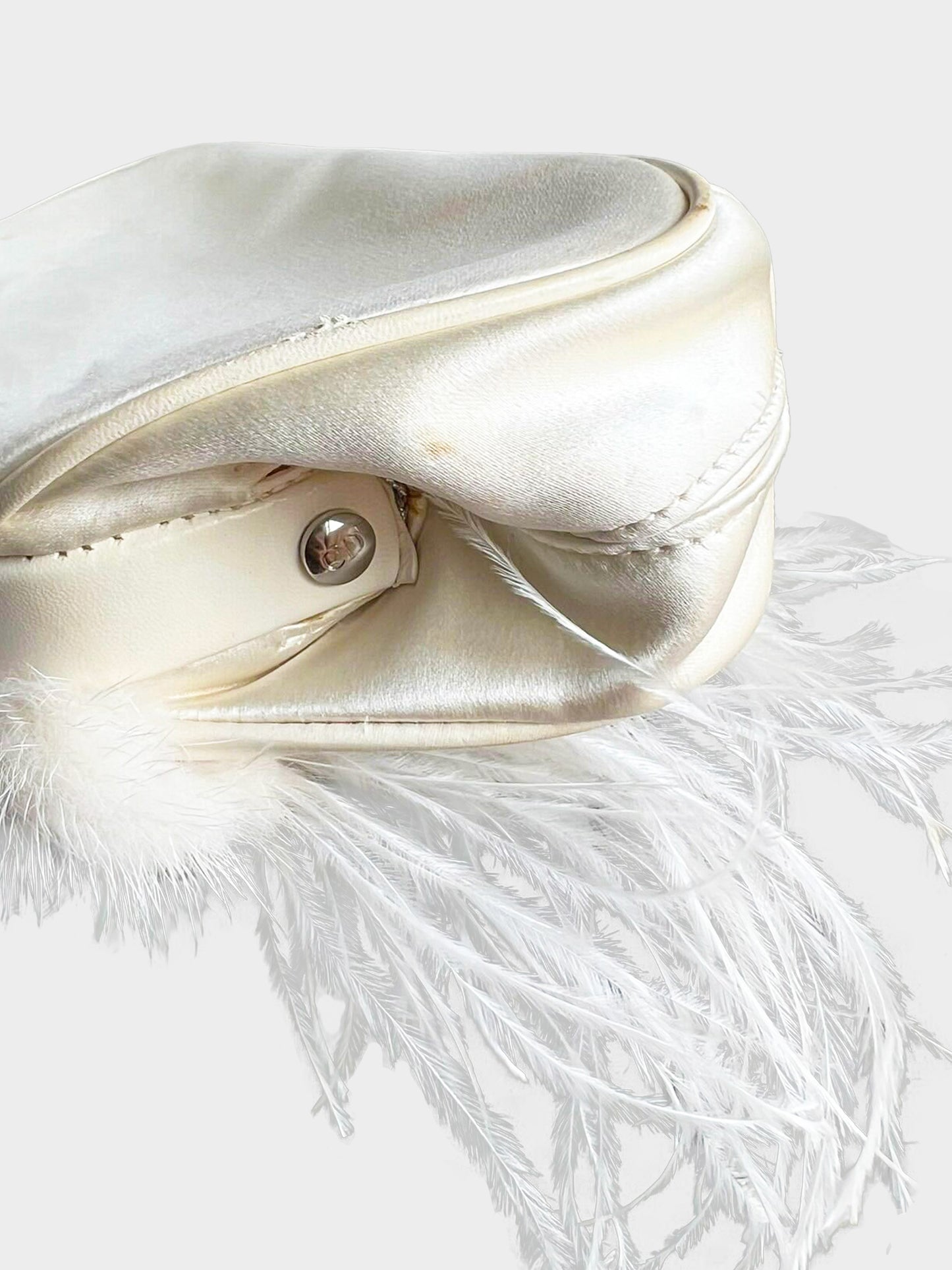 Christian Dior by John Galliano 2005 White Ostrich Feather and Mink Fur Trim Detective Clutch