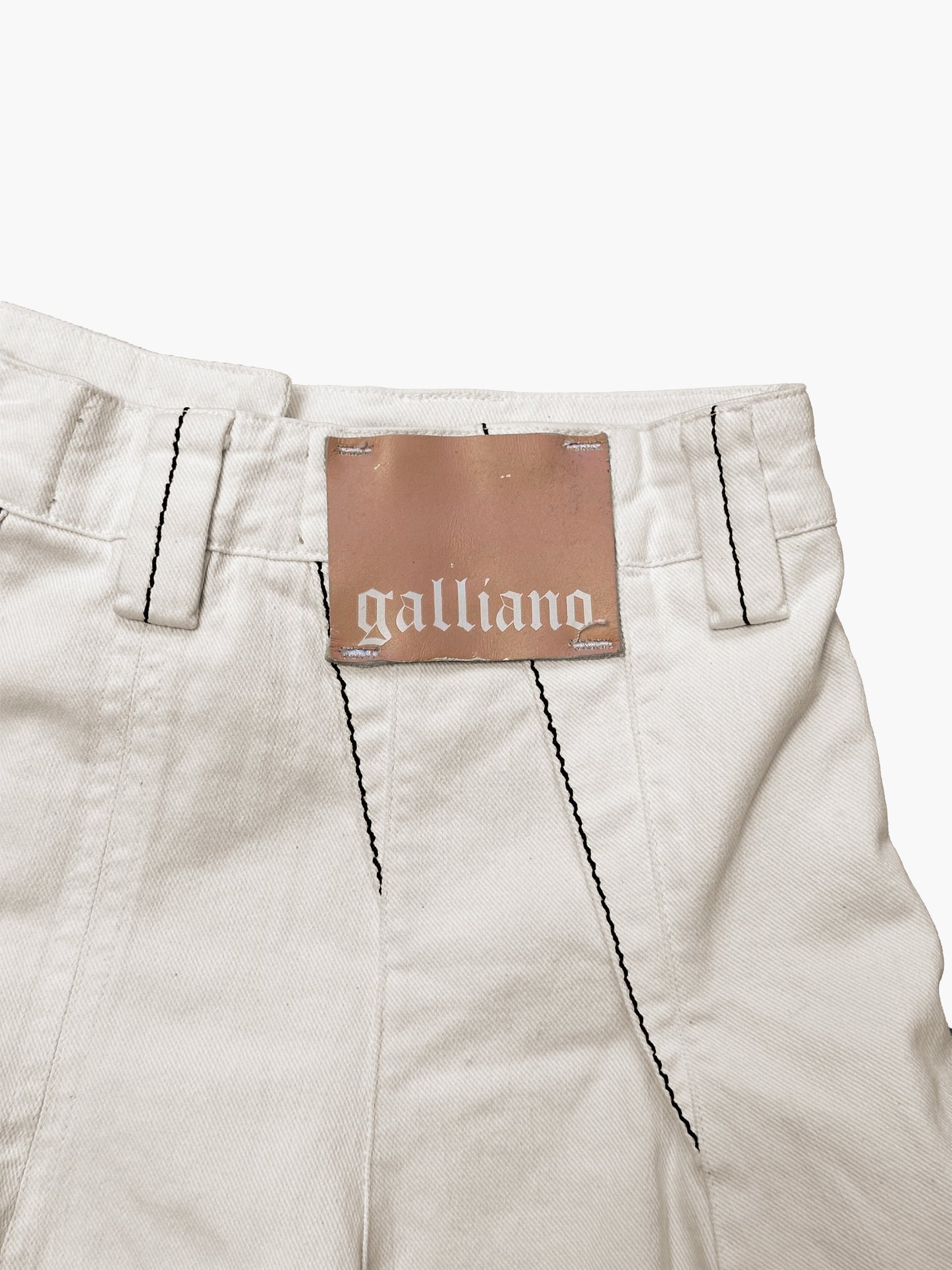 John Galliano 2000s White Denim Pleated Skirt