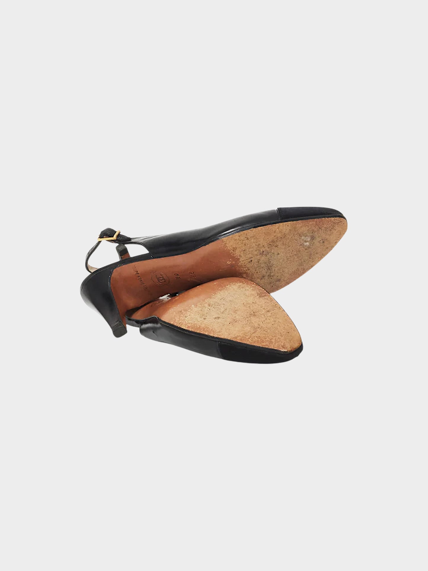 Chanel 2010s Black Leather Tonal Cap Toe Slingback Pumps