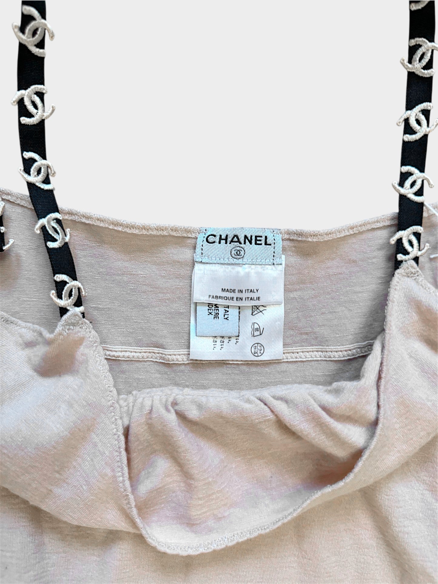 Chanel 2000s Beige Cashmere CC and Stars Tank Top