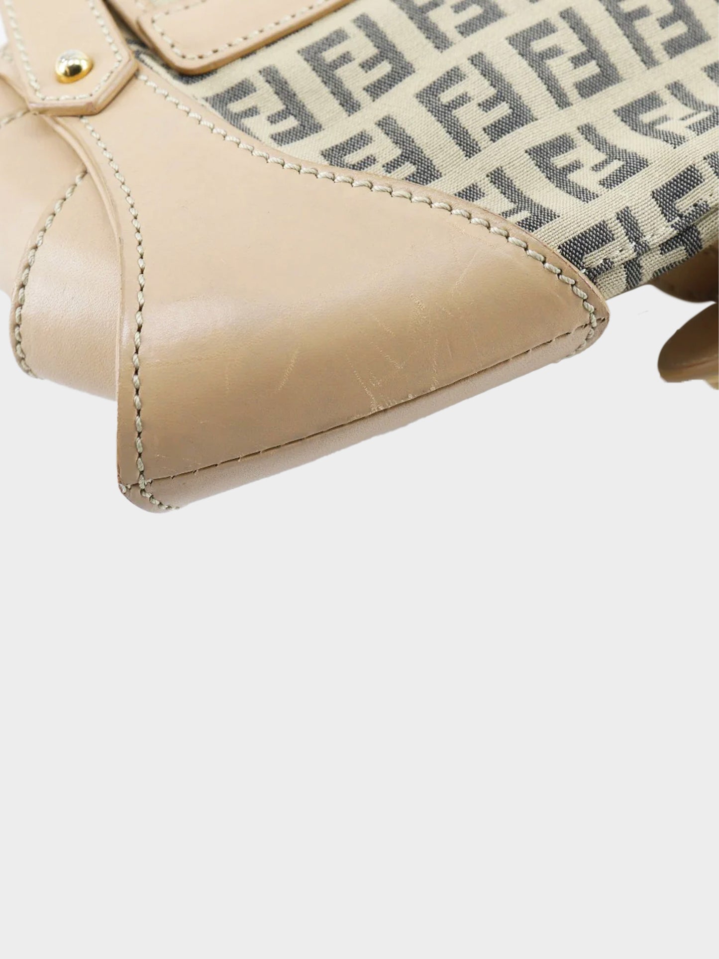 Fendi 2004 Beige Calfskin Leather and Zucchino Canvas Bag