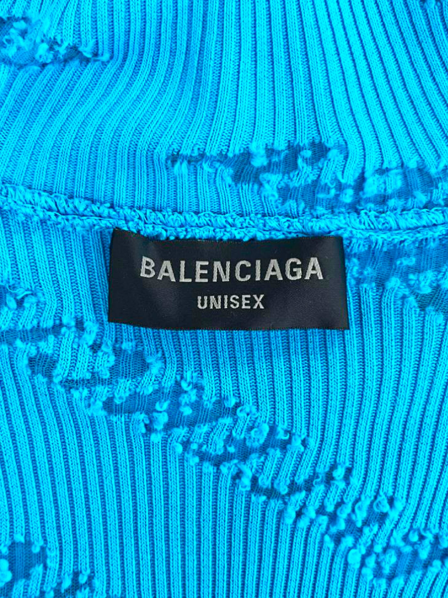 Balenciaga 2022 Blue Rib-Knit Turtleneck Logo Sweater