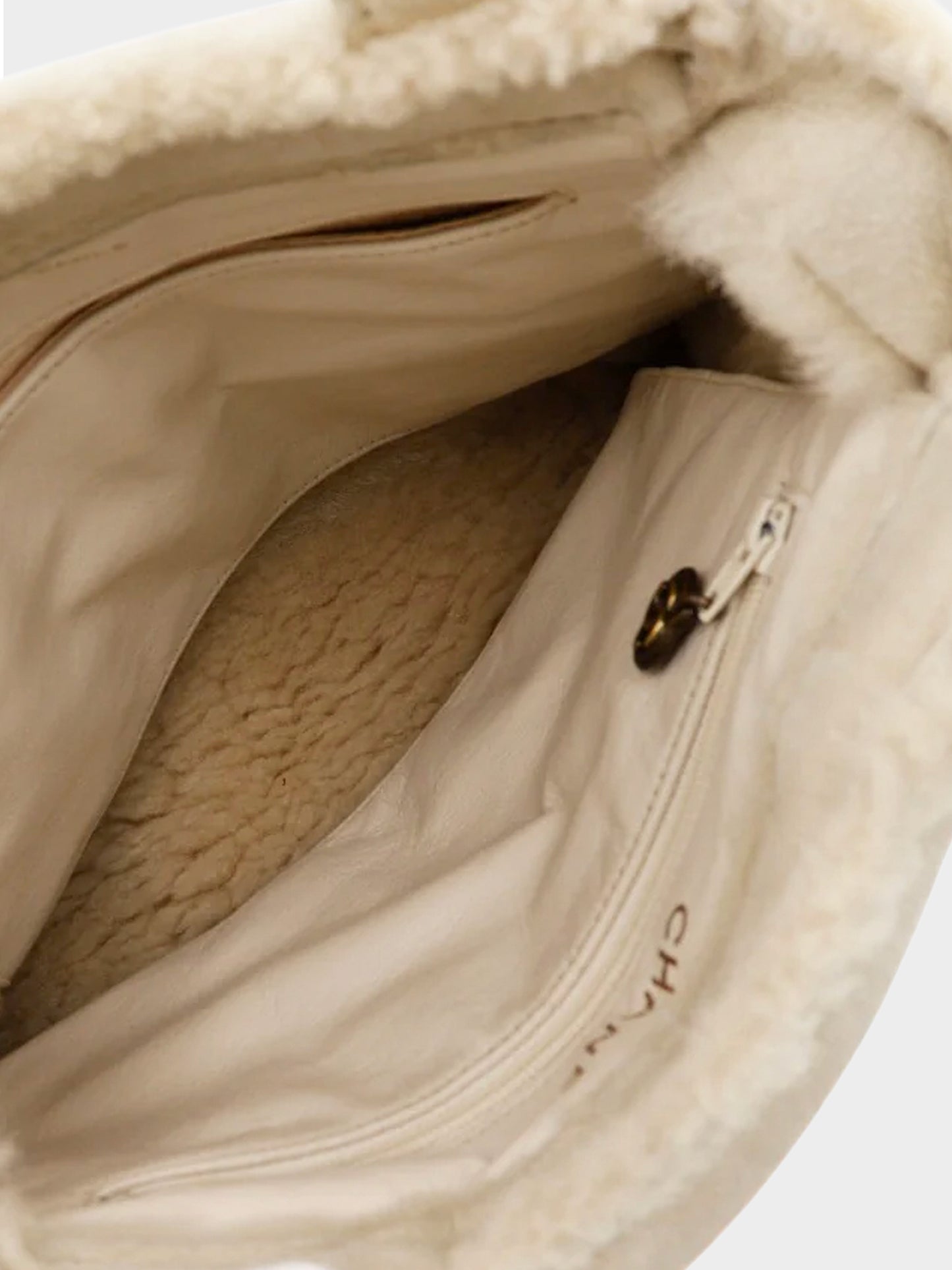 Chanel 1998 Beige Suede Faux Fur Trim Mini Tote Bag