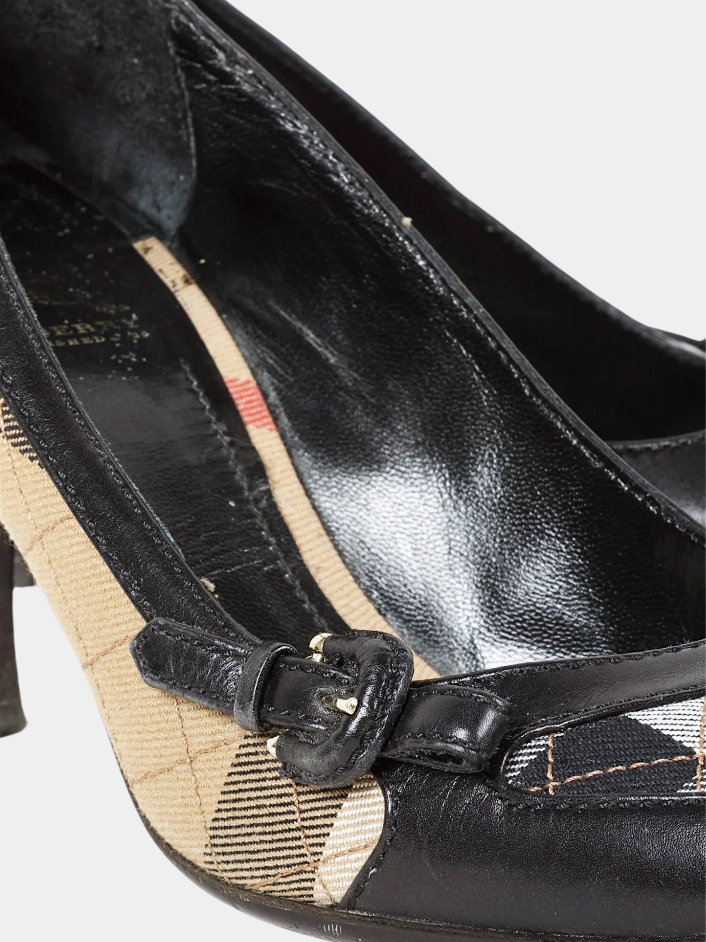 Burberry 2000s Black Leather and Check Canvas Pumps