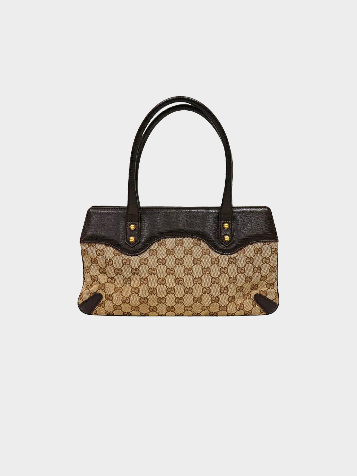 Gucci 2000s Dark Brown Leather and GG Monogram Canvas Horsebit 1955 Handbag