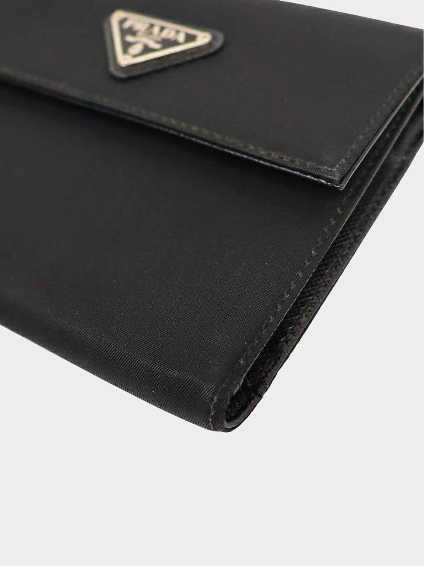 Prada 2010s Black Nylon and Saffiano Leather Logo Tri-fold Wallet