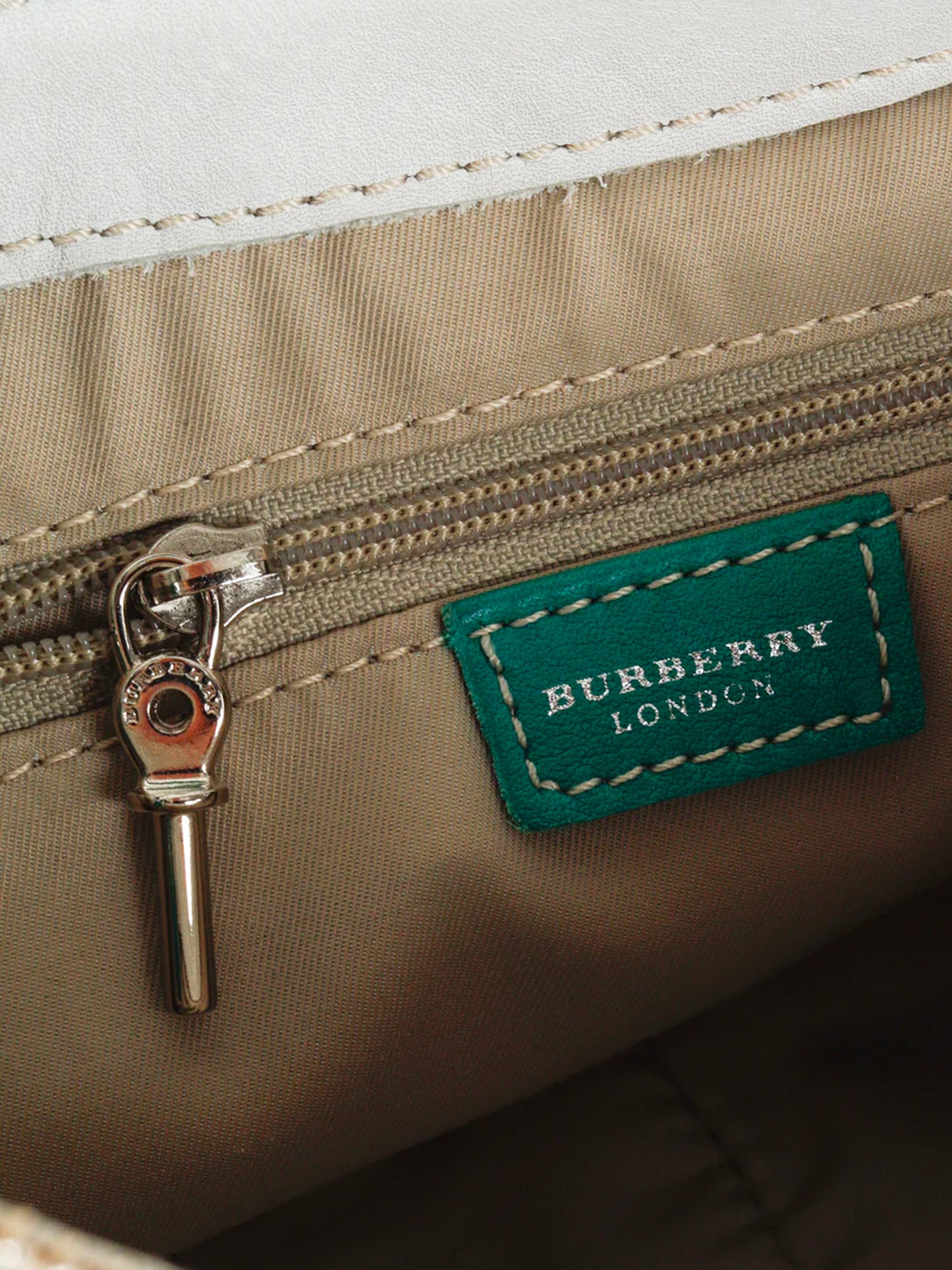 Burberry 2000s White and Teal Leather Brogue Handbag