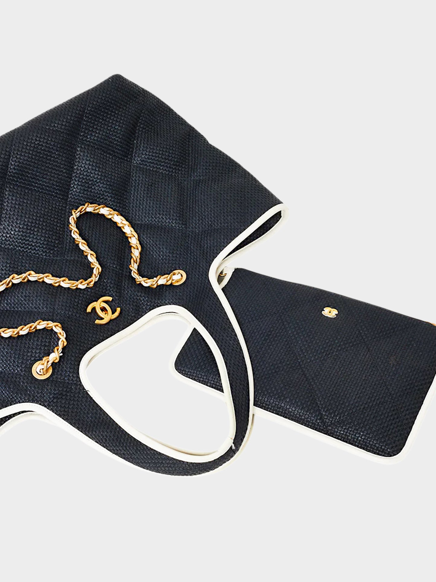 Chanel 2023 Dark Navy Raffia Quilted Tote Bag