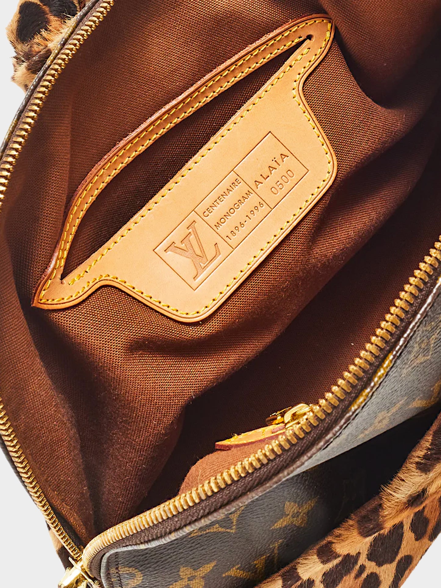 Louis Vuitton x Alaïa 1996 Limited Edition Pony Hair Leopard and Centenaire Monogram Alma Set
