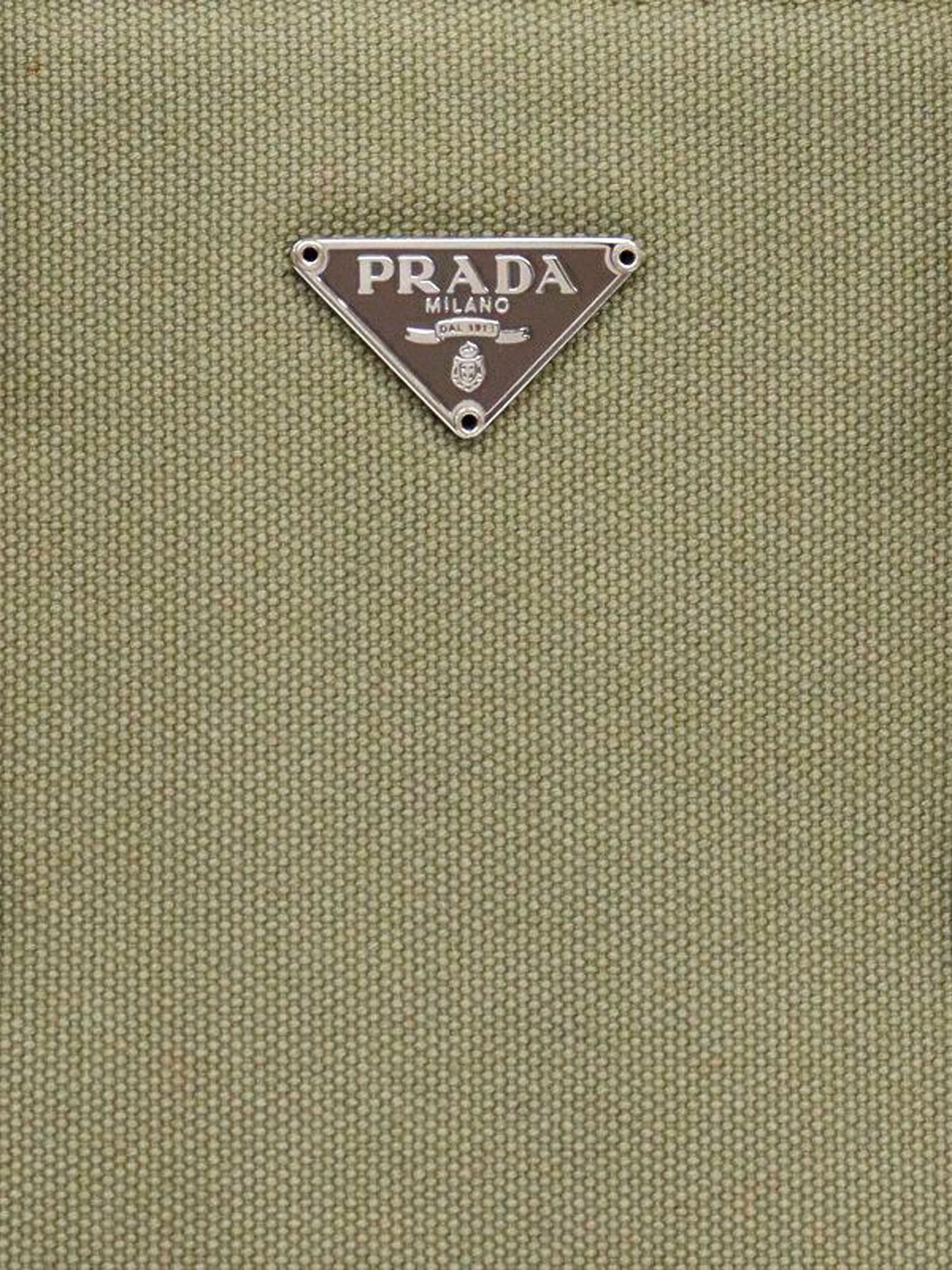 Prada 2000s Khaki Canvas and Leather Logo Tote Bag
