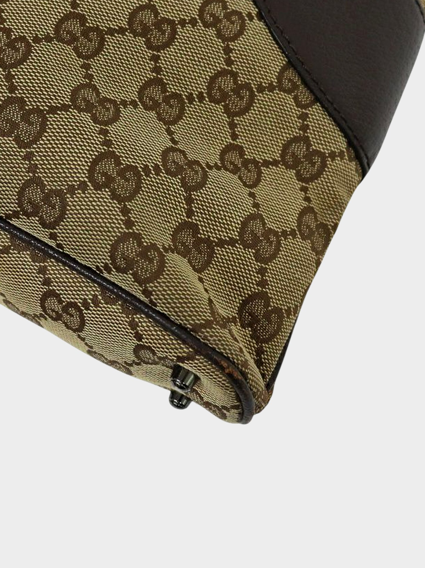 Gucci 2000s Brown Leather and GG Monogram Canvas Handbag