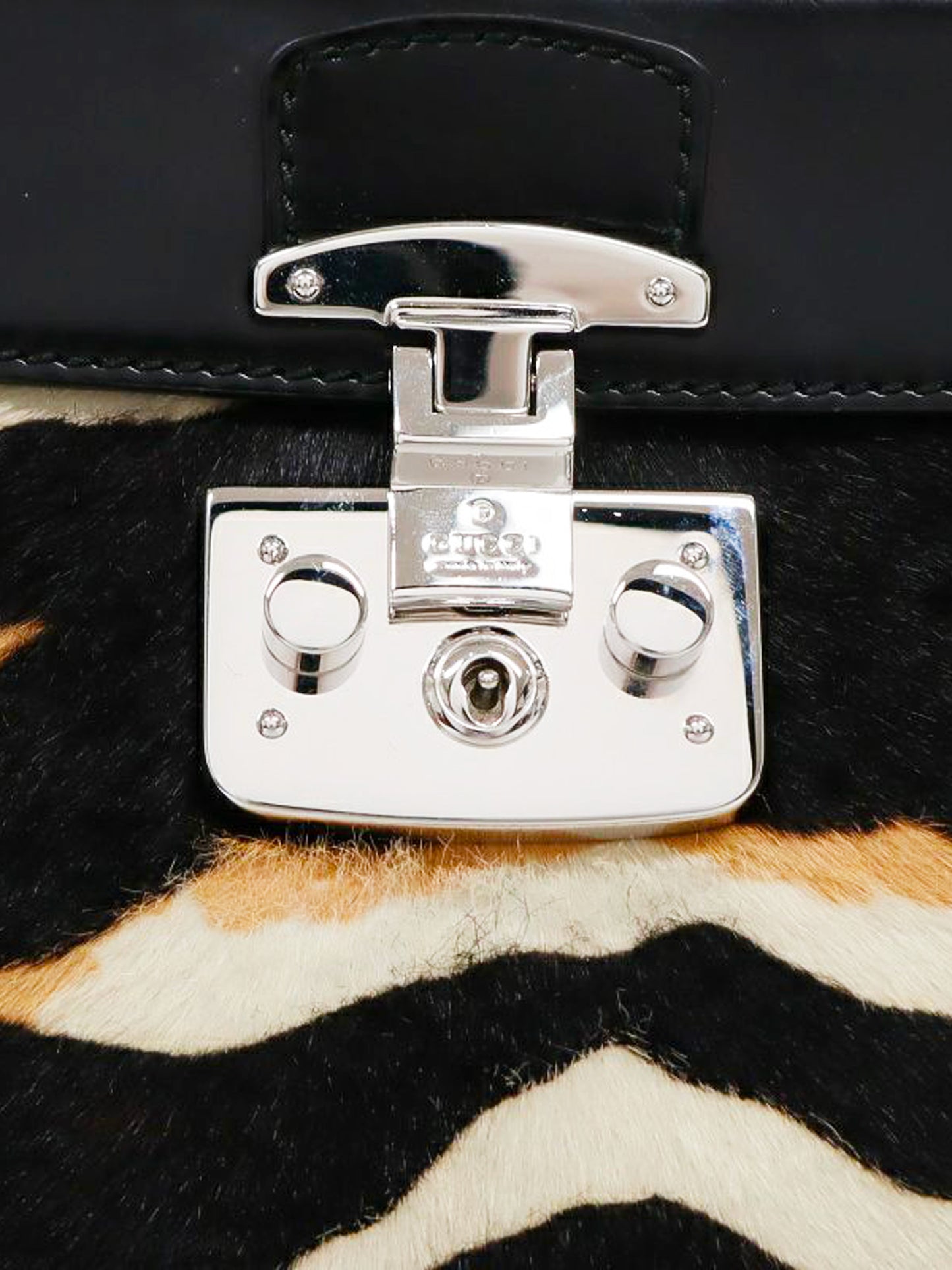 Gucci 2000s Zebra Print Calf Hair and Bamboo Lady Lock Bag