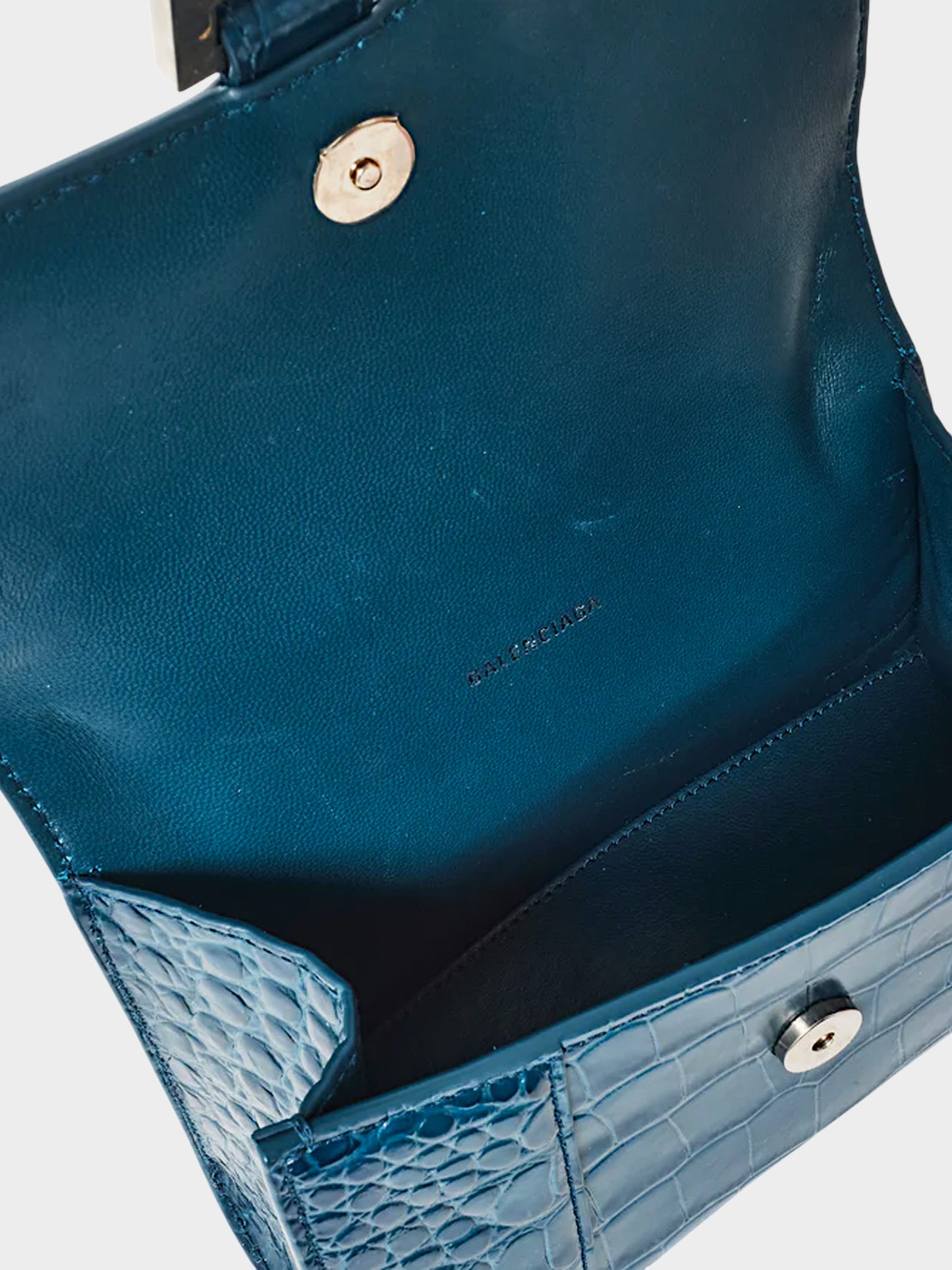 Balenciaga 2022 Deep Teal Croc-embossed Leather XS Hourglass Bag