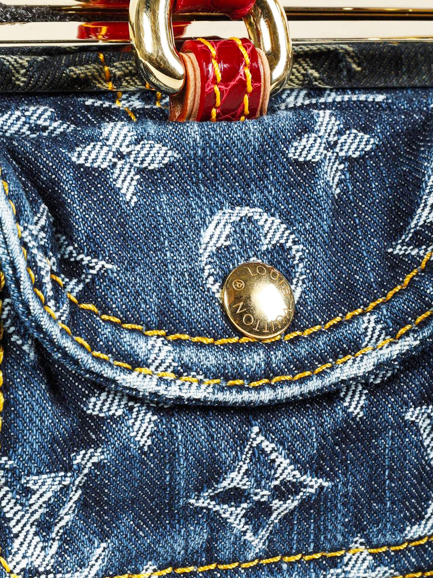 Louis Vuitton by Marc Jacobs 2005 Red Alligator Leather and Denim Monogram Sac Fermoir Bag