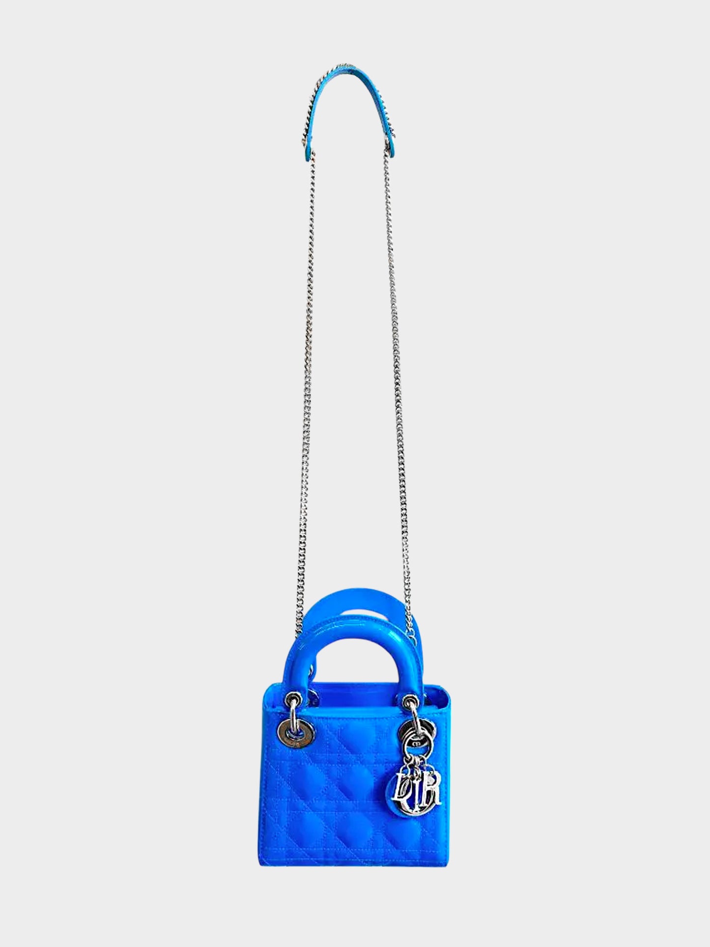 Christian Dior 2021 Blue Patent Leather Cannage Mini Lady Dior Hand Bag