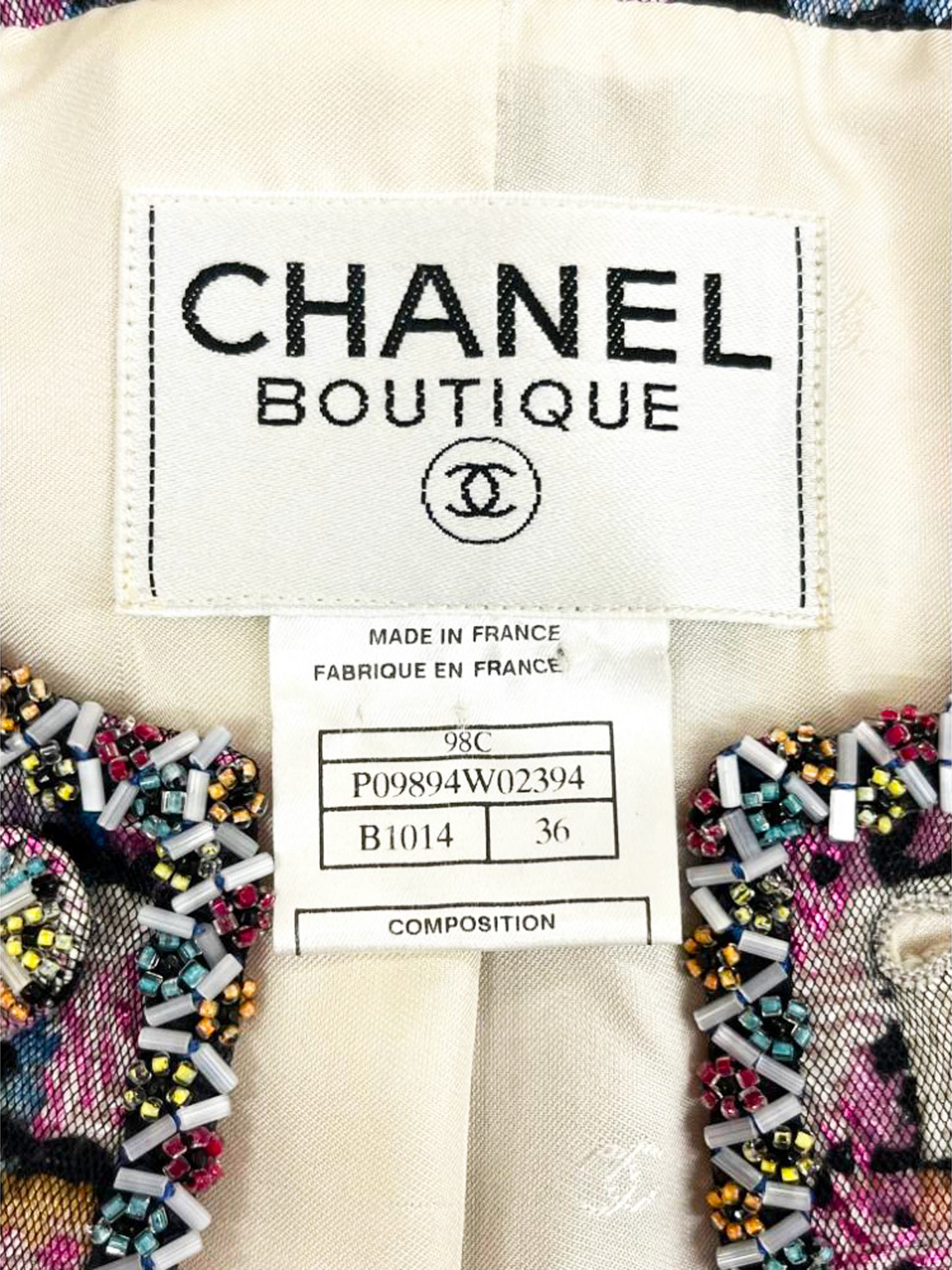 Chanel 1998 Pastel Check Tweed Tulle Overlay Jacket