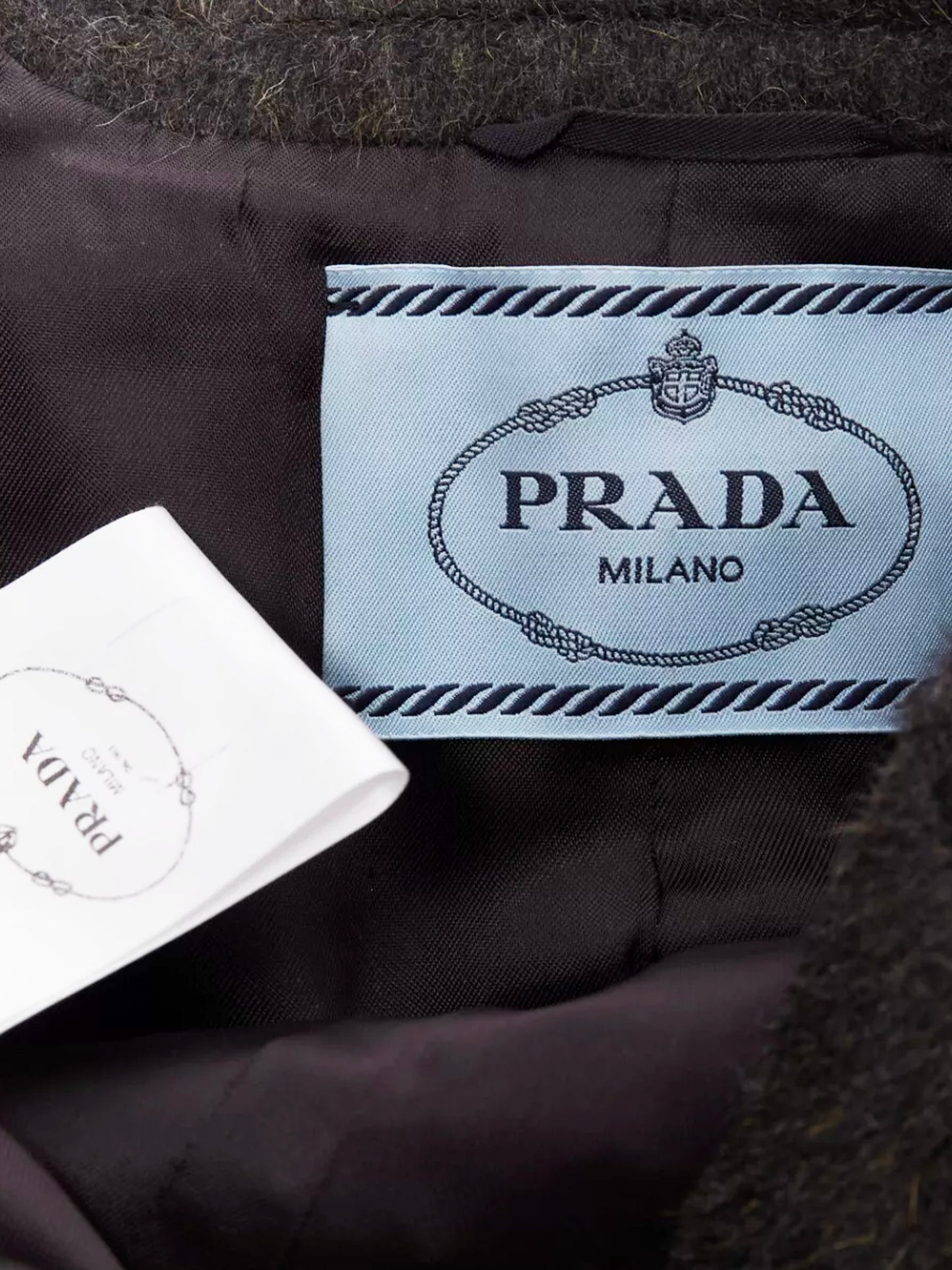 Prada FW 2022 Runway Slate Grey Virgin Wool And Feathers Double-Breasted Jacket