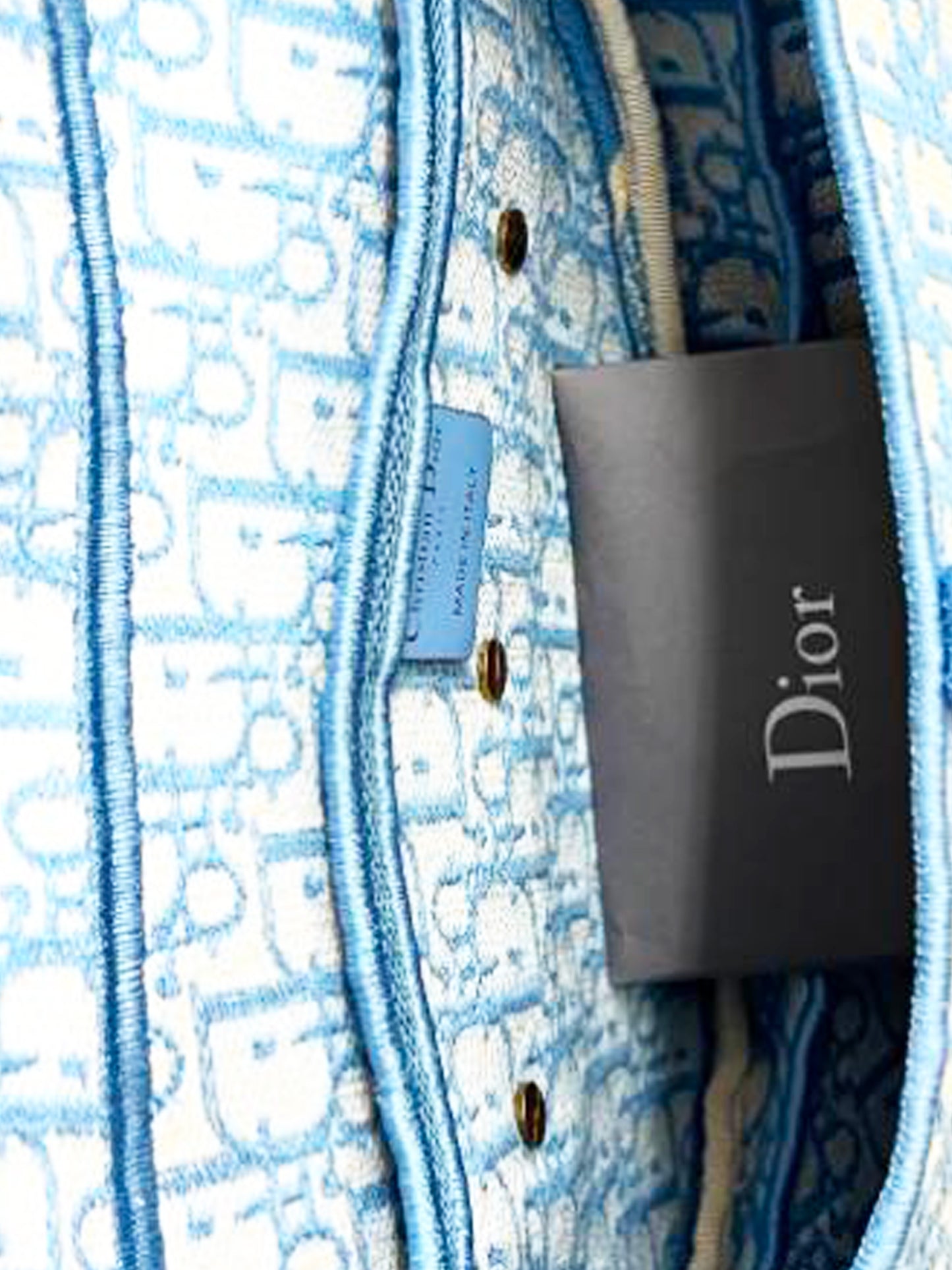Christian Dior 2021 Cornflower Blue Oblique Embroidery Saddle Bag
